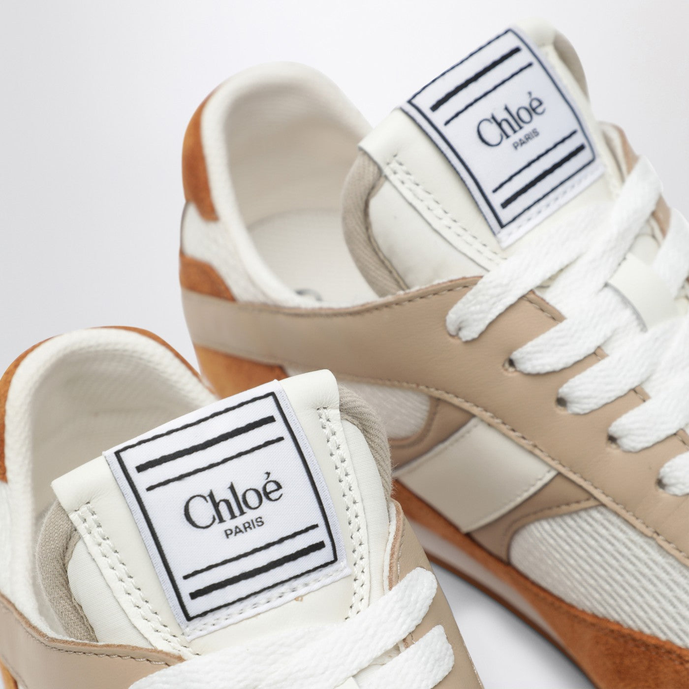 Baskets Chloé Kick marron et blanches en mesh et cuir