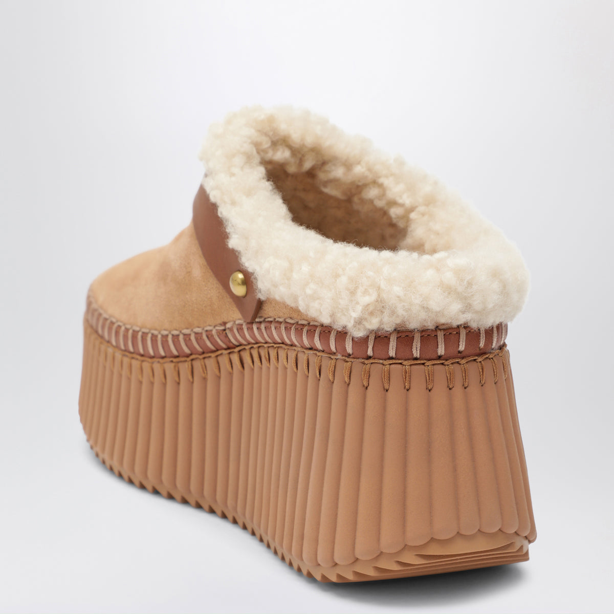 Light brown Nama suede wedge mules