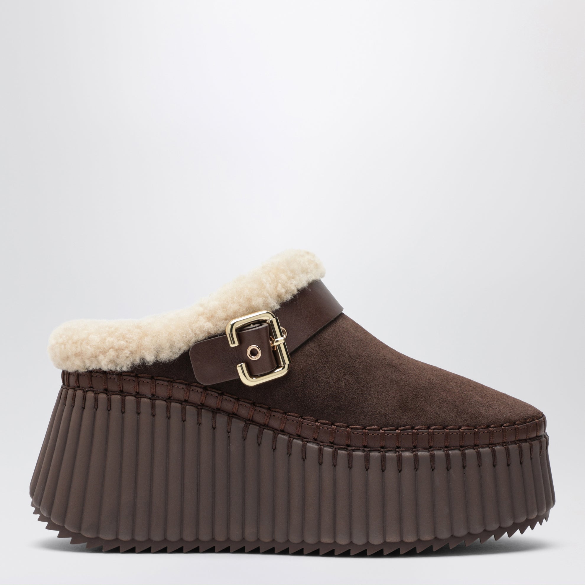 Brown Nama suede wedge mules