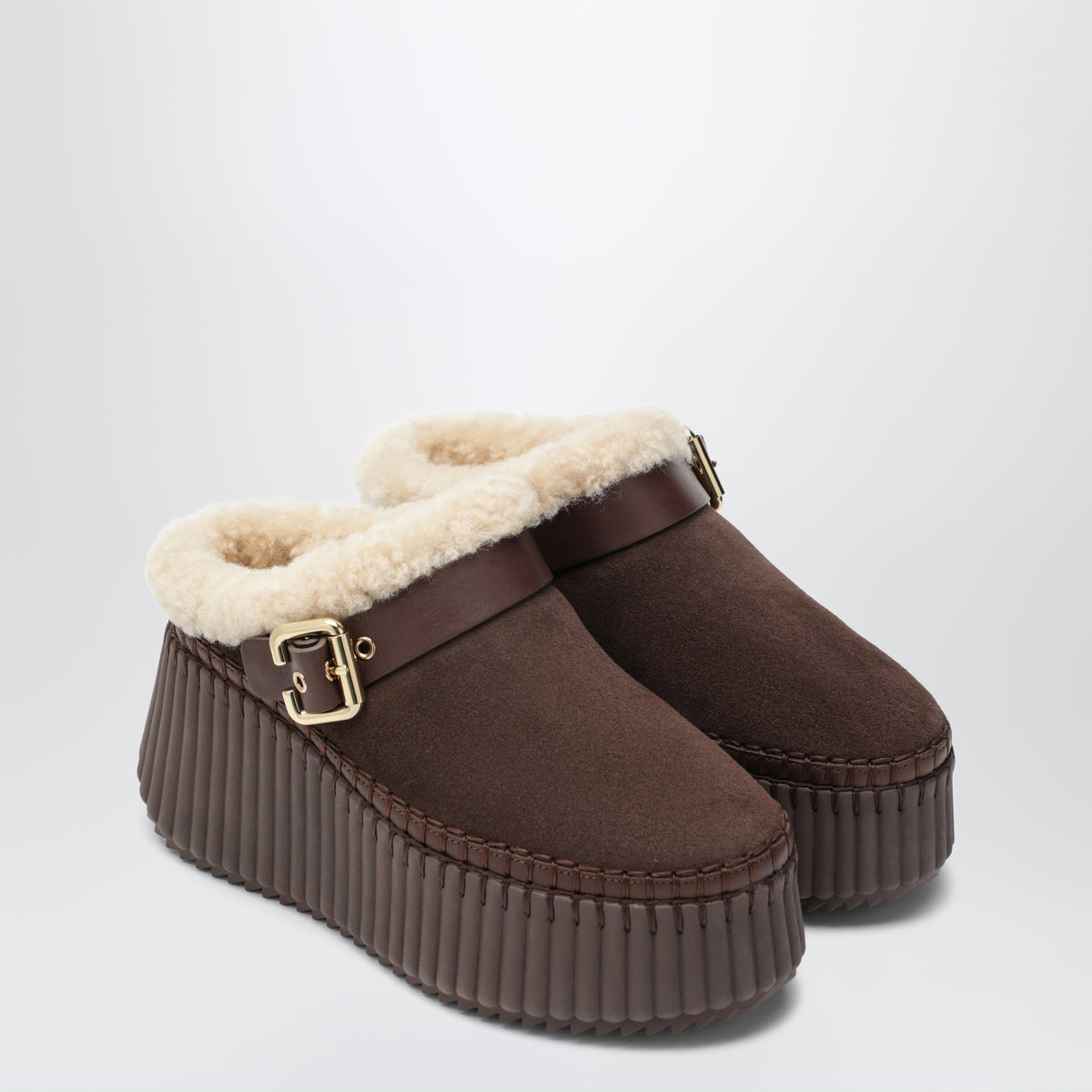 Brown Nama suede wedge mules