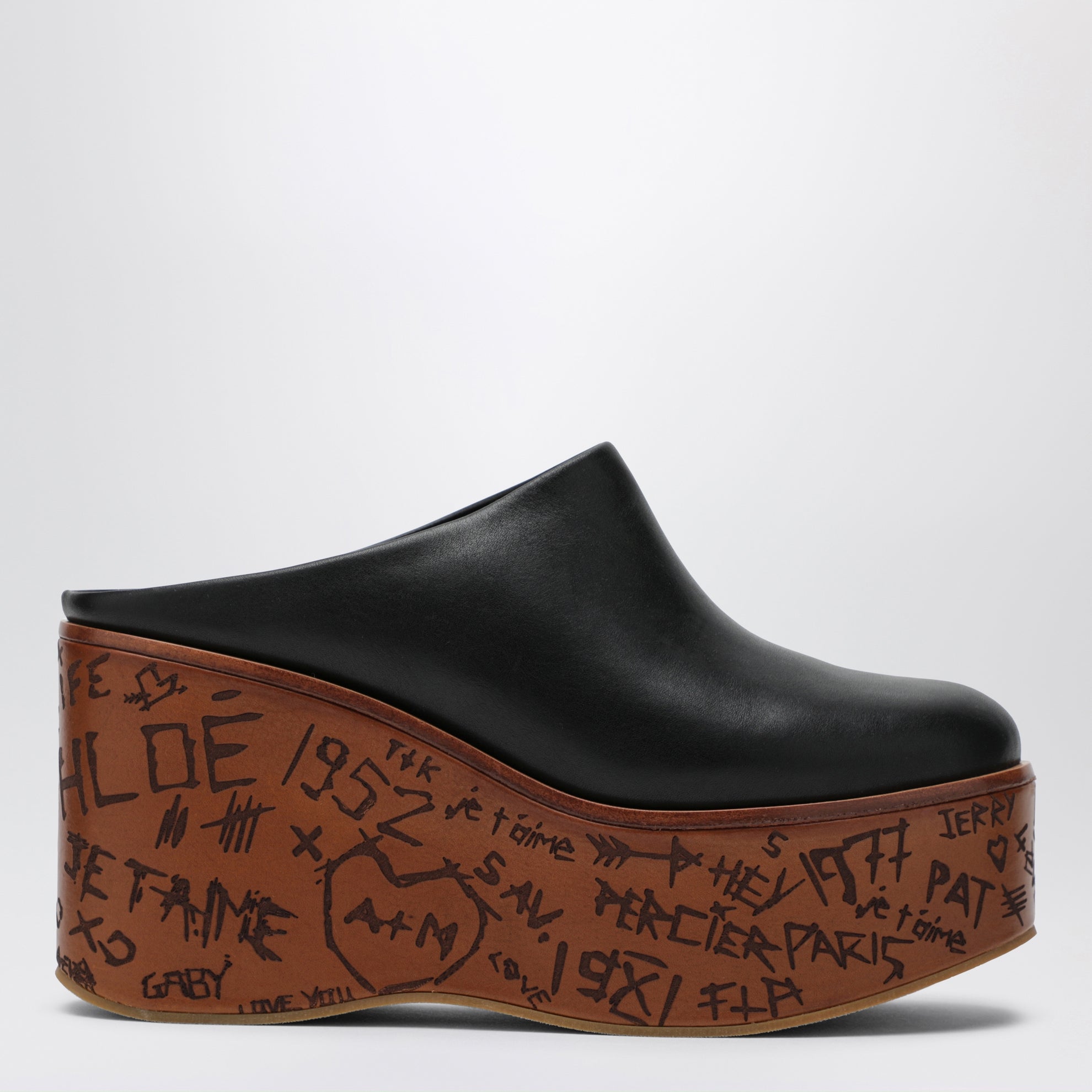 Sabot Maxime con zeppa in pelle neri
