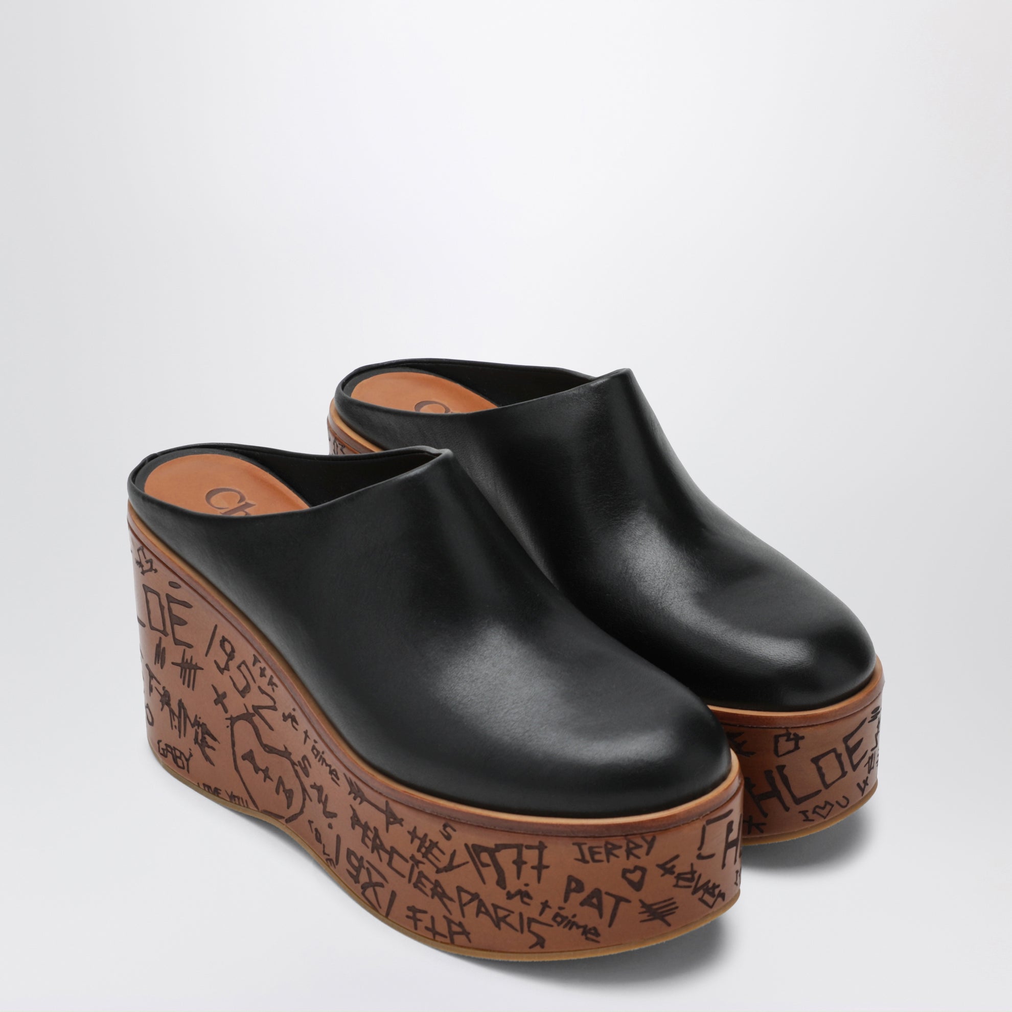 Sabot Maxime con zeppa in pelle neri
