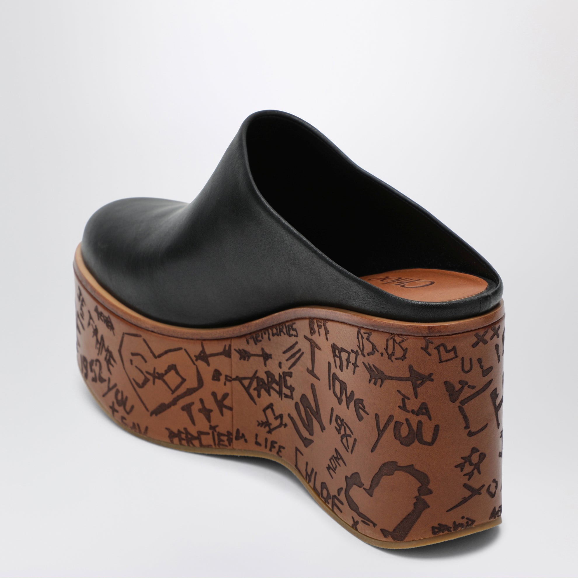 Sabot Maxime con zeppa in pelle neri