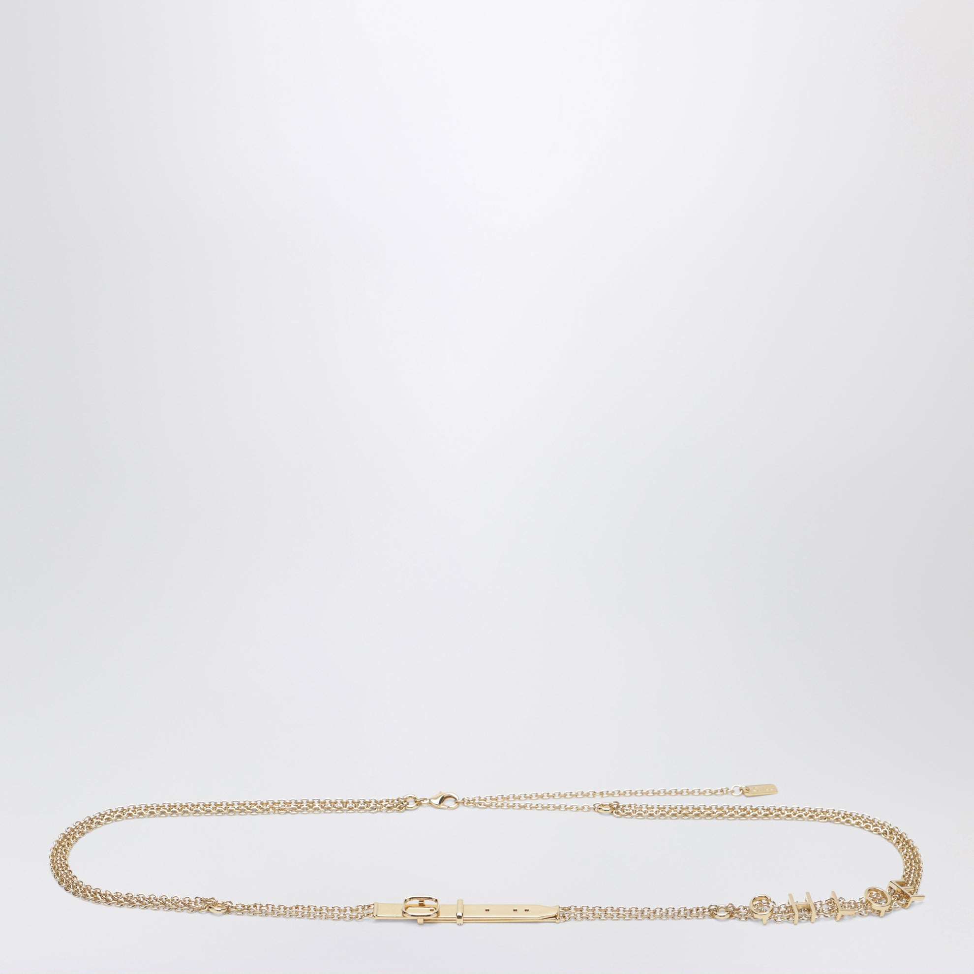 Gold-tone belt with logo lettering