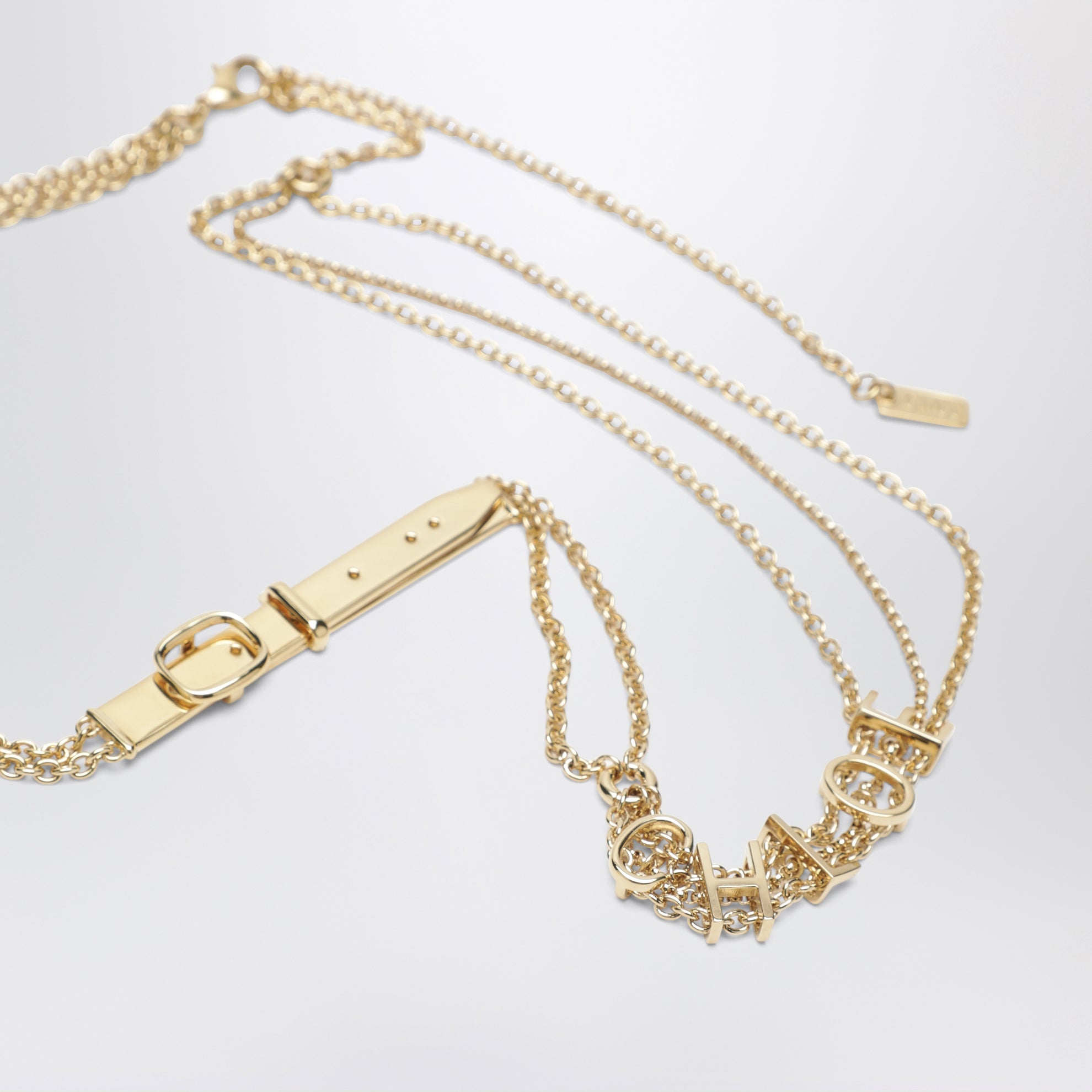 Gold-tone belt with logo lettering