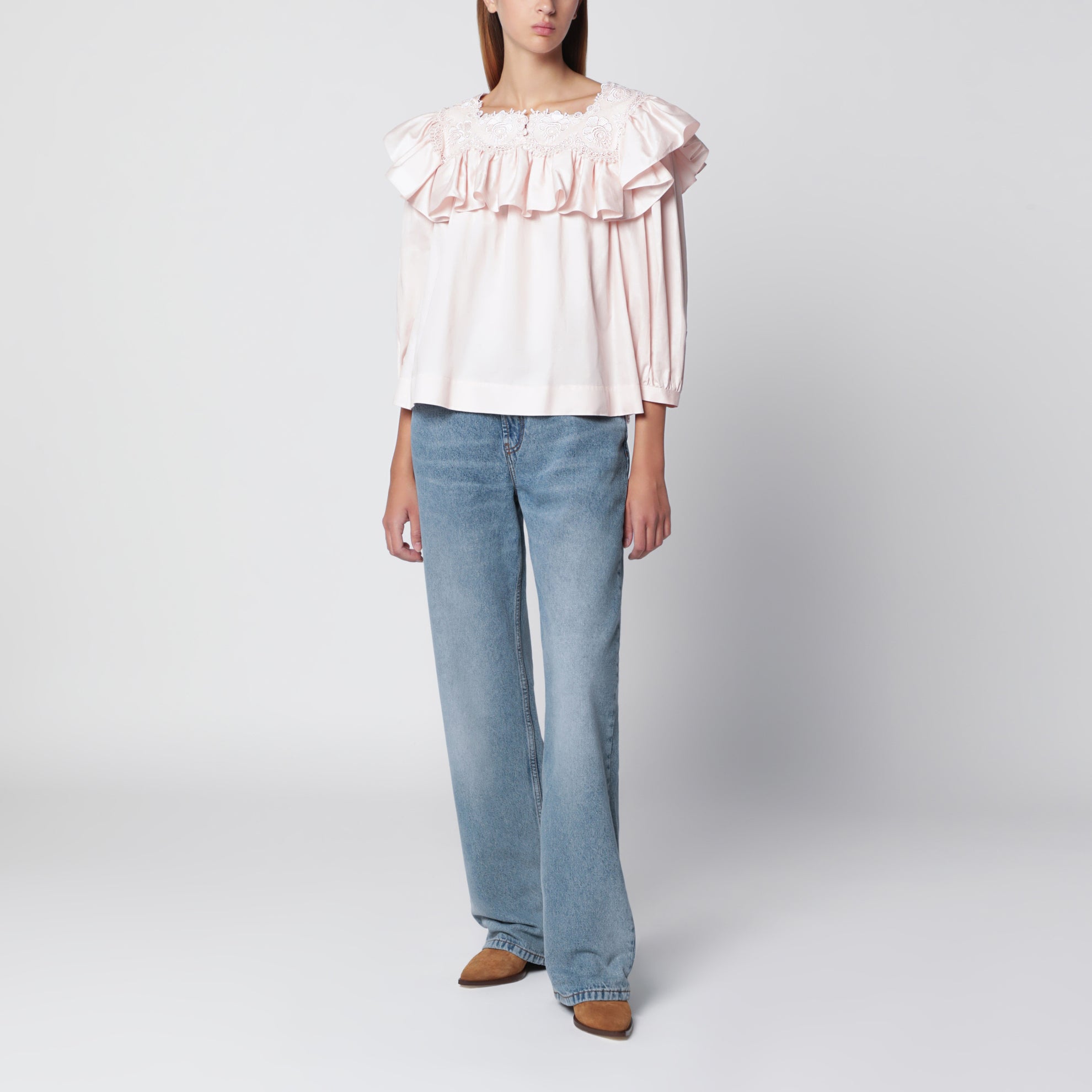 Pink cotton ruffle blouse