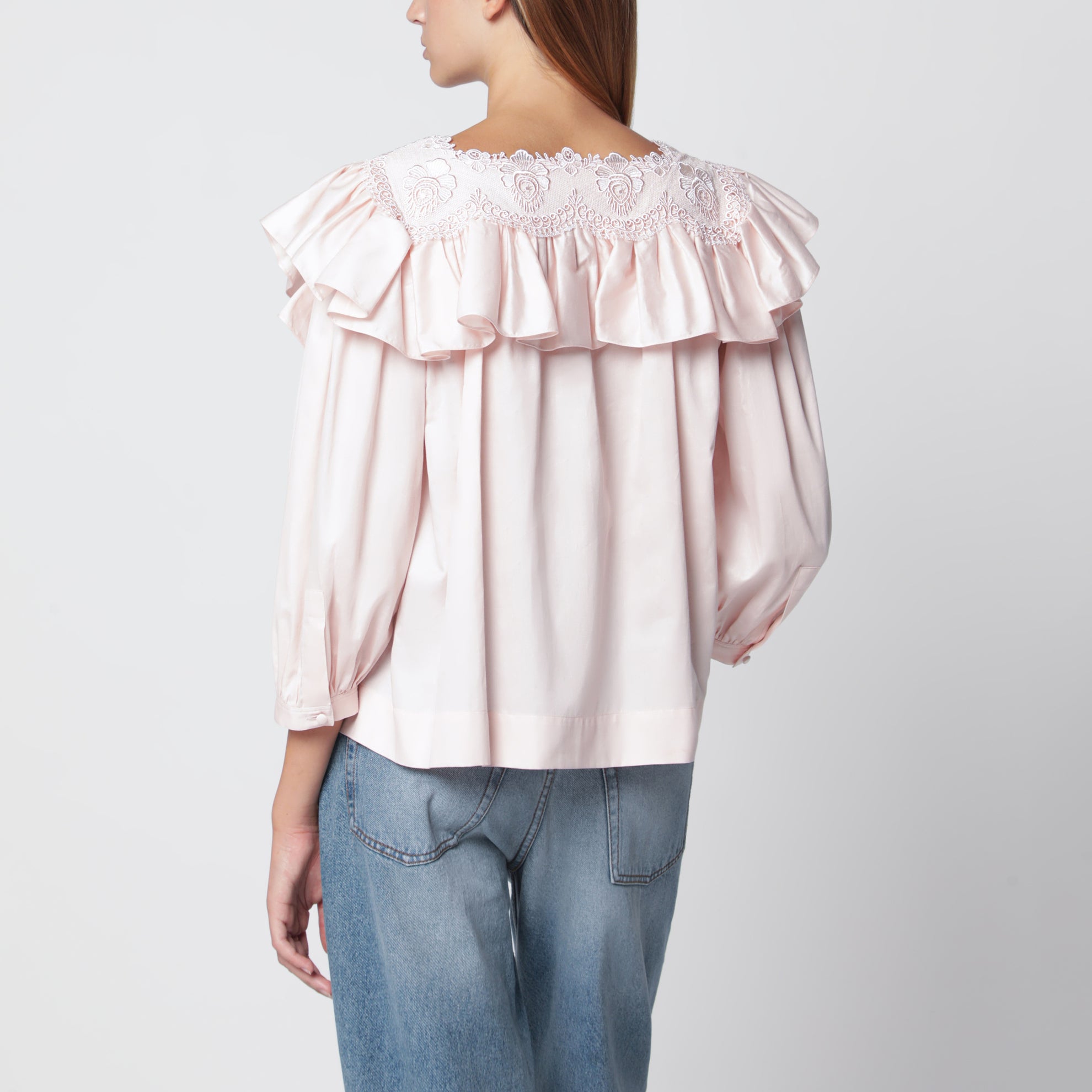 Pink cotton ruffle blouse
