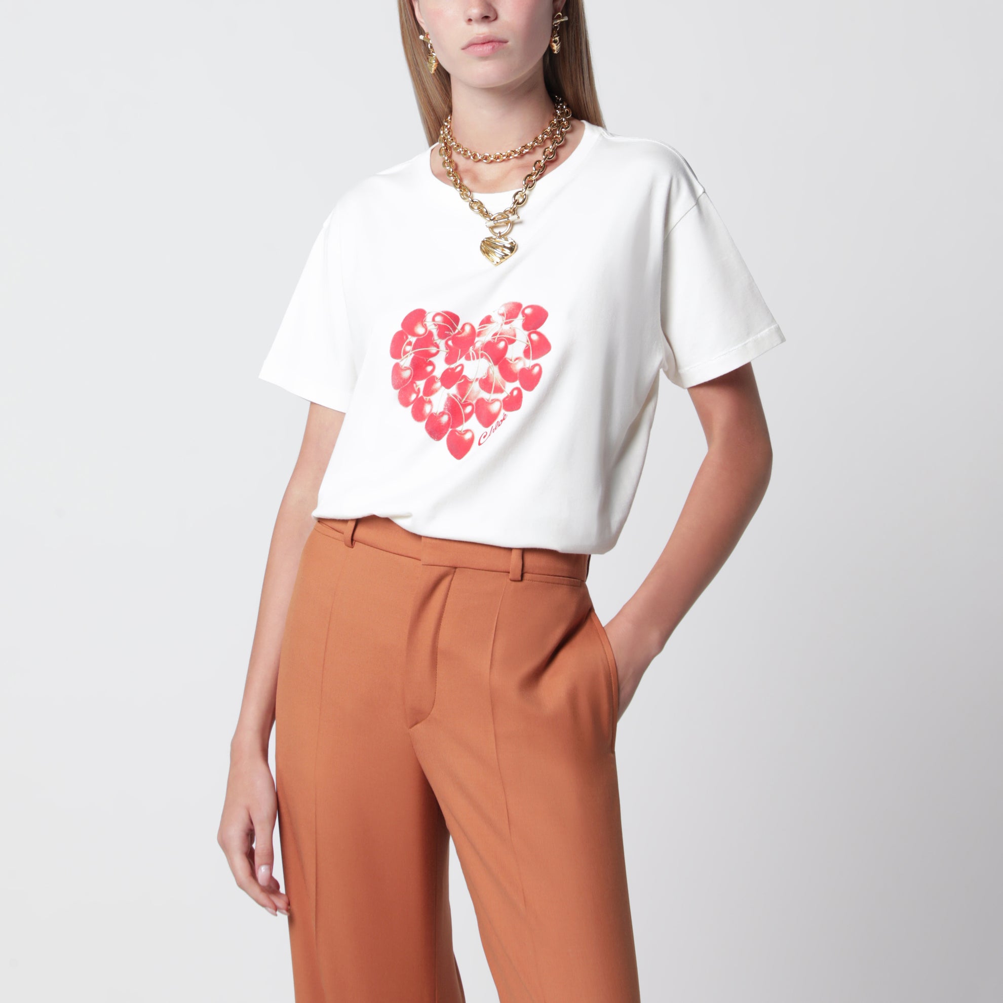 Weißes T-Shirt mit Kirsch-Logo-Print