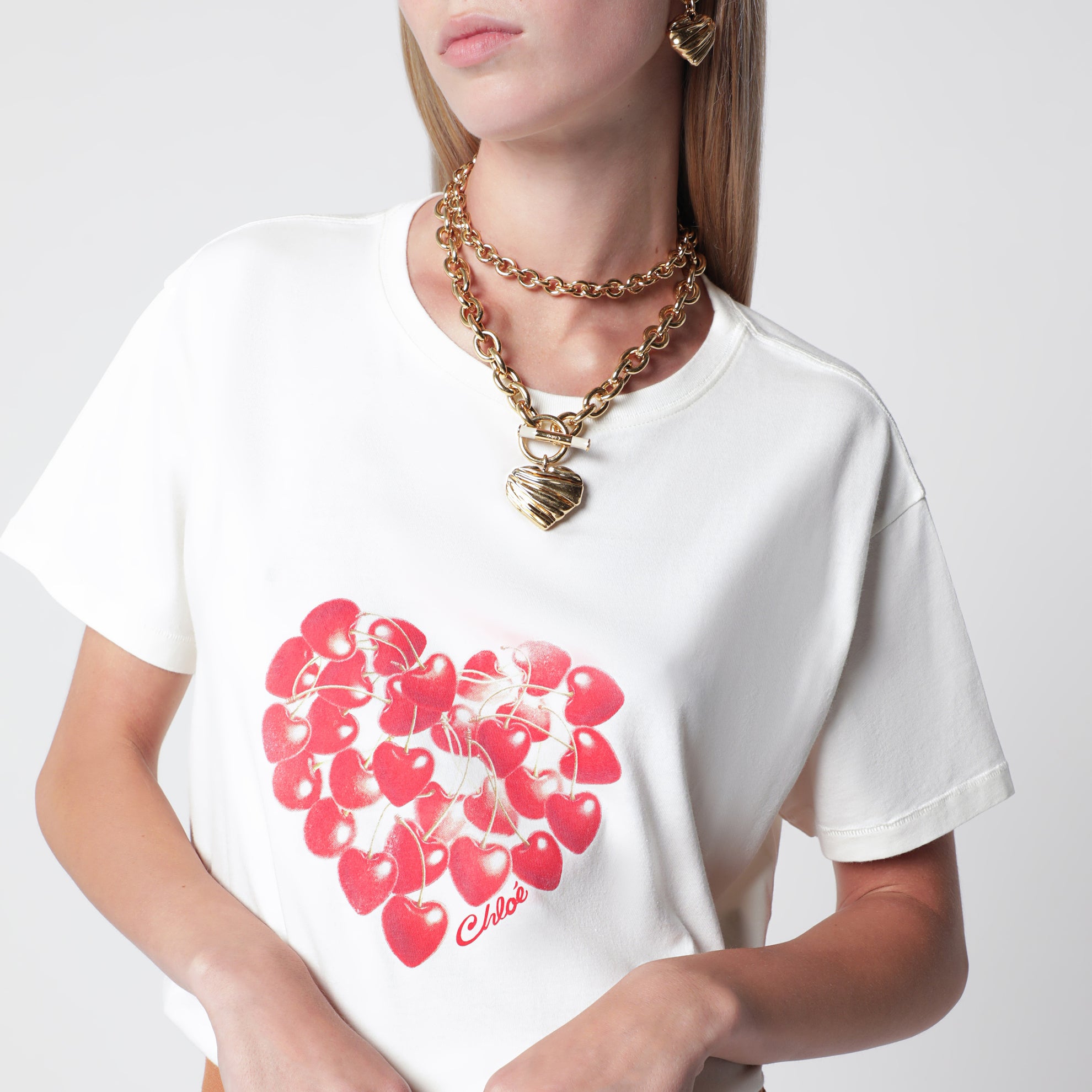 Weißes T-Shirt mit Kirsch-Logo-Print