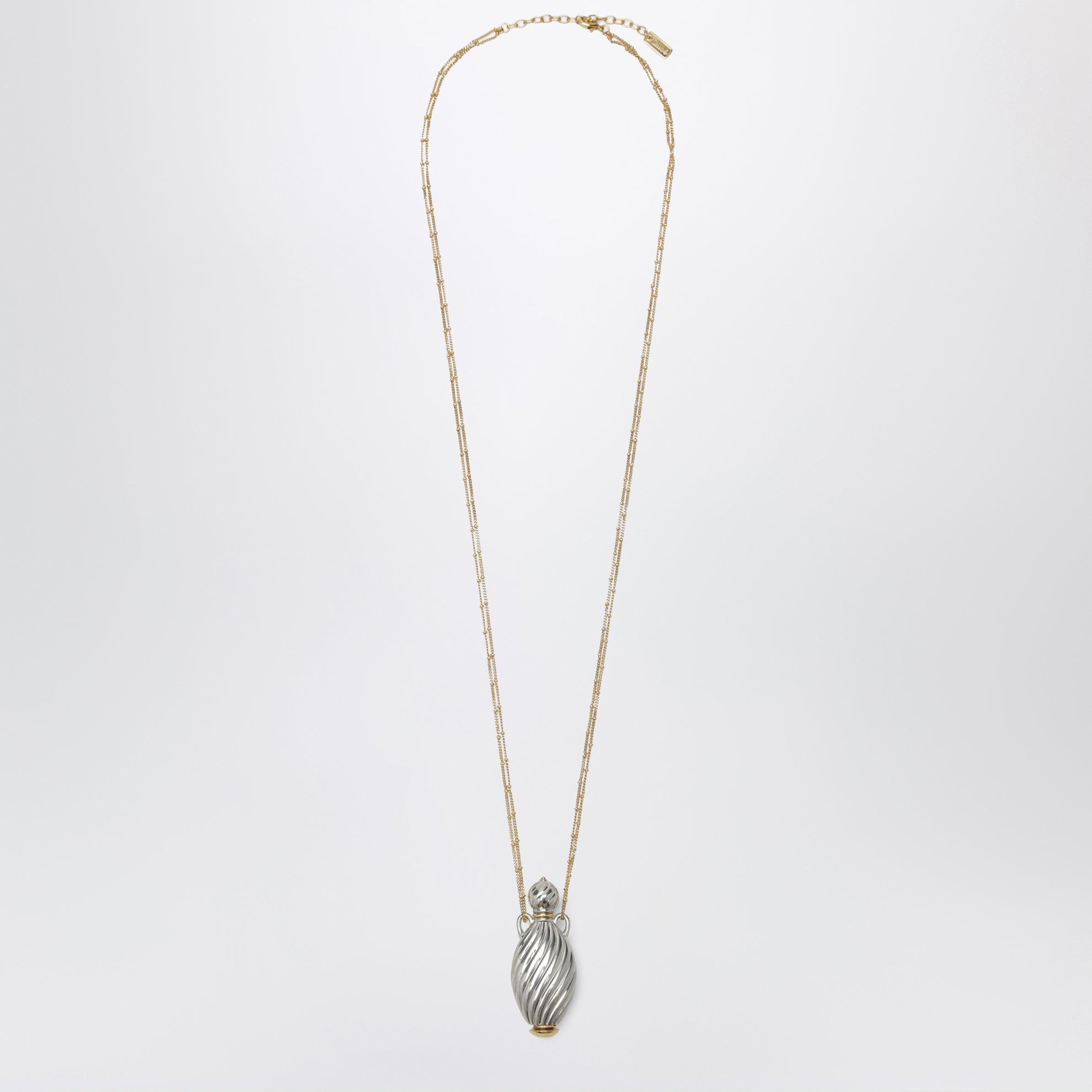 Collana con pendente a bottiglia in ottone oro/argento