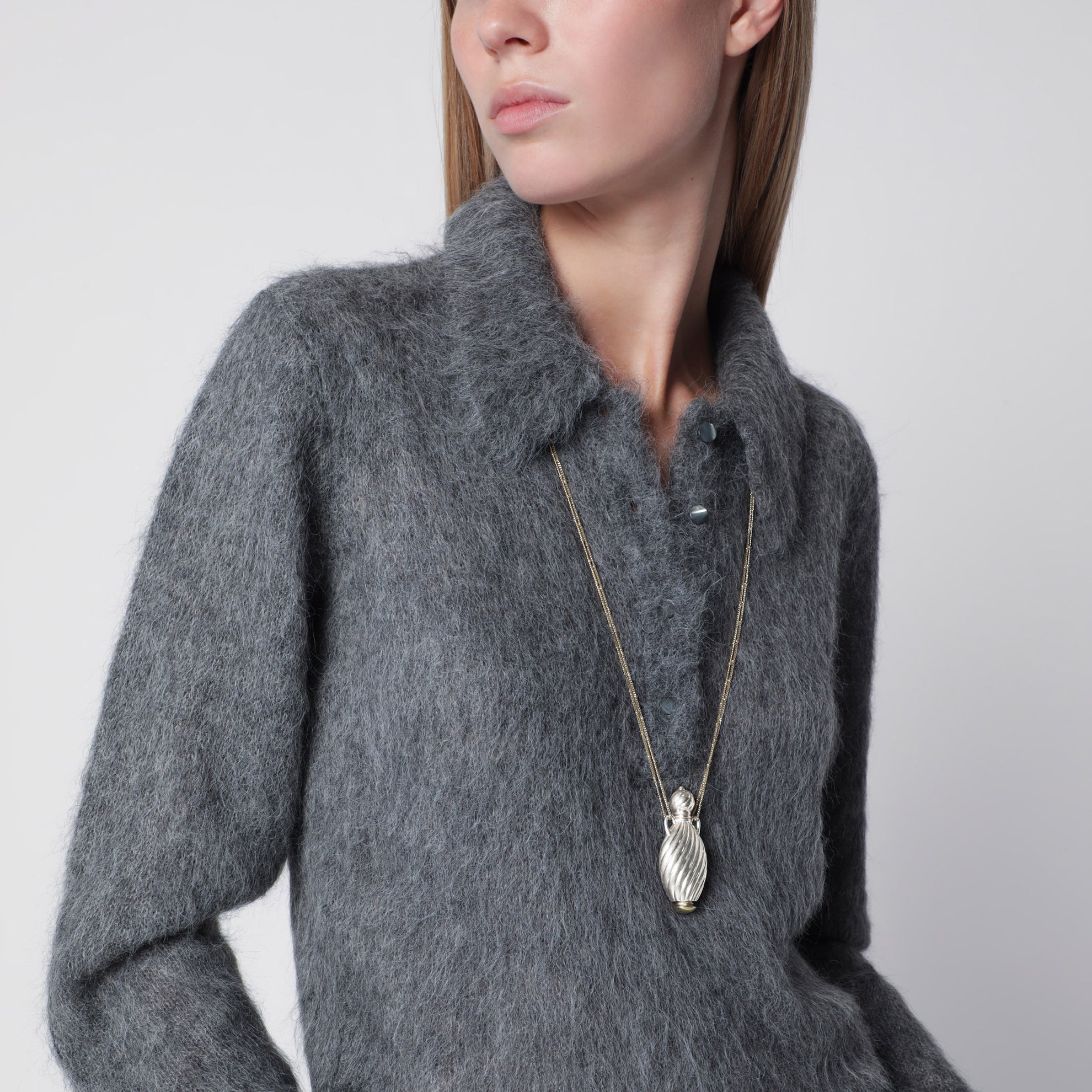Collana con pendente a bottiglia in ottone oro/argento