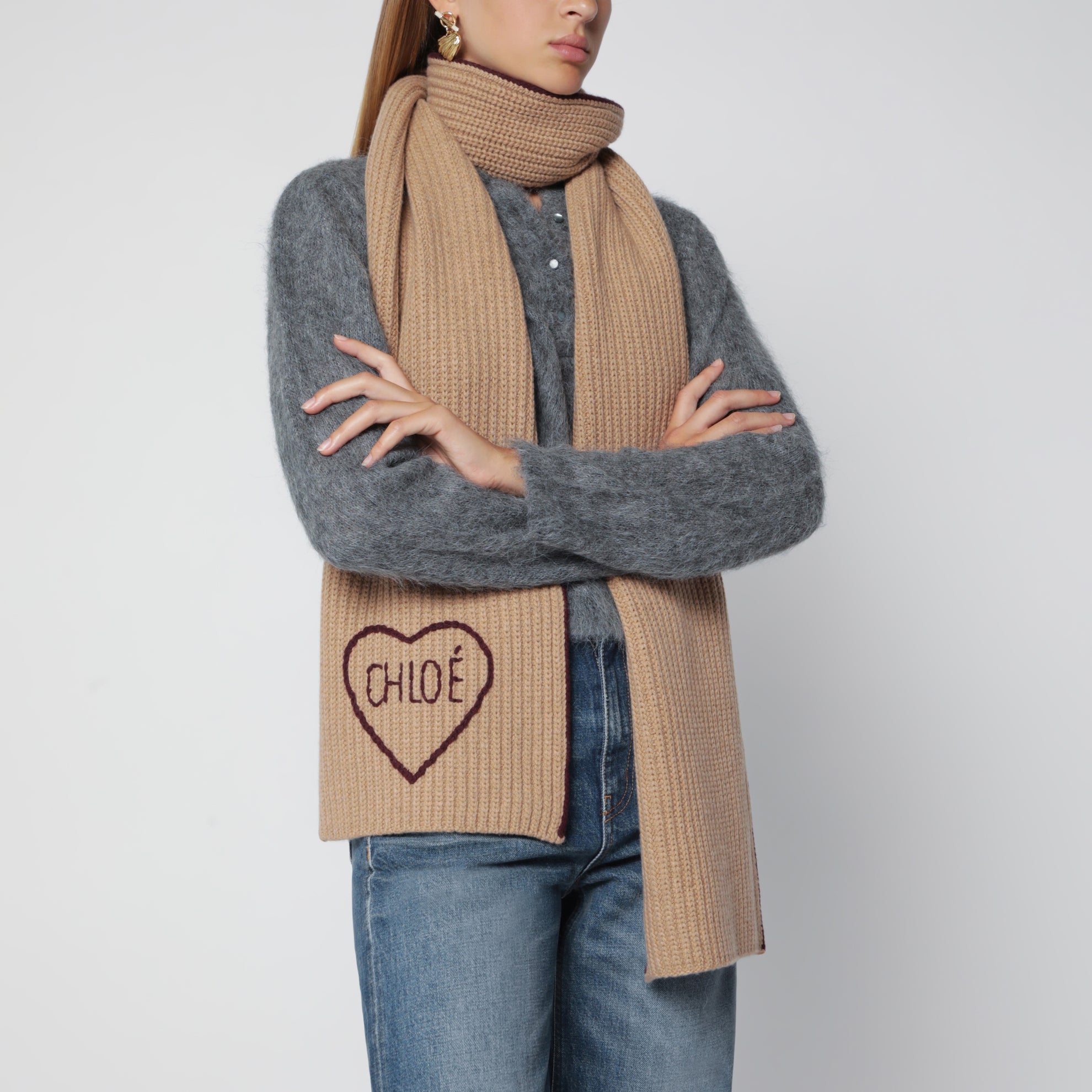 Sciarpa Encoeur in lana e cashmere marrone
