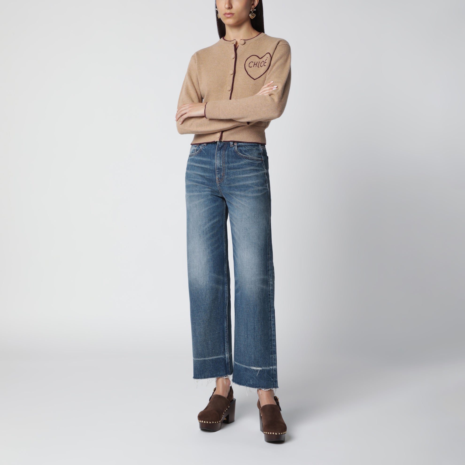 Light Brown Wool and Cashmere Logo Cardigan