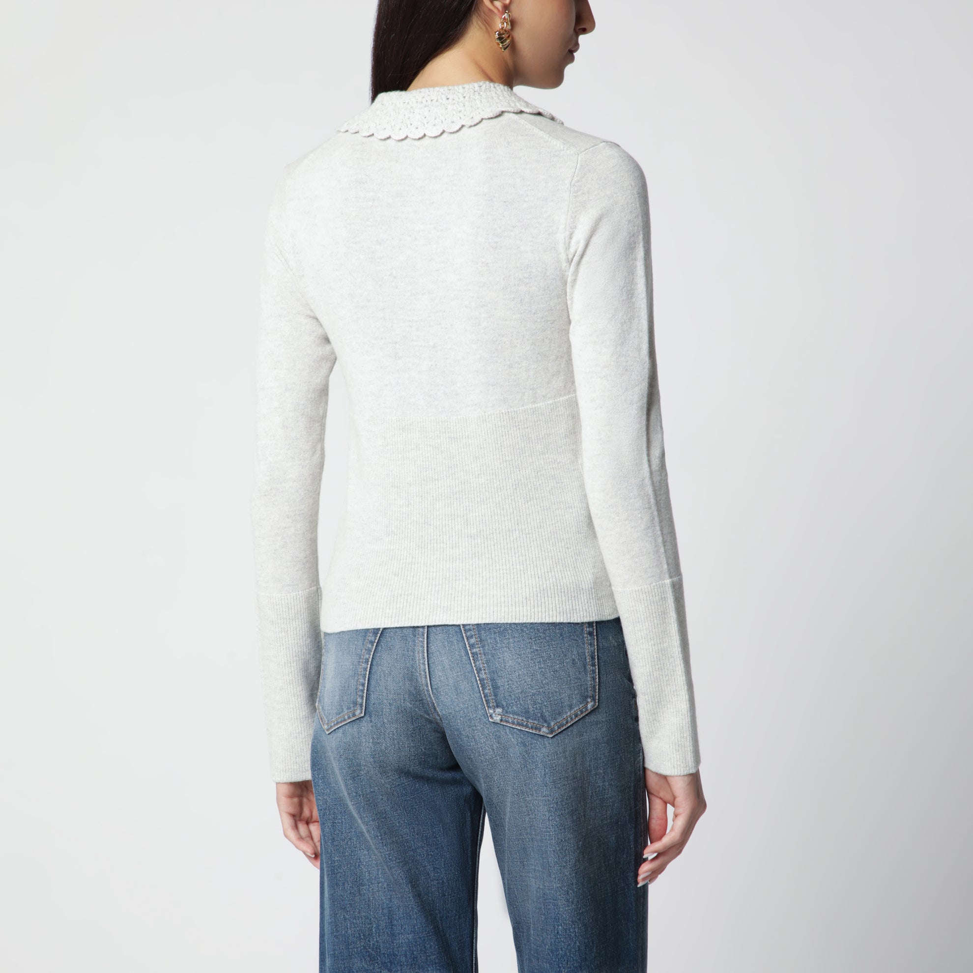 Taillierte Wollstrickjacke mit Logo in Sweet Grey
