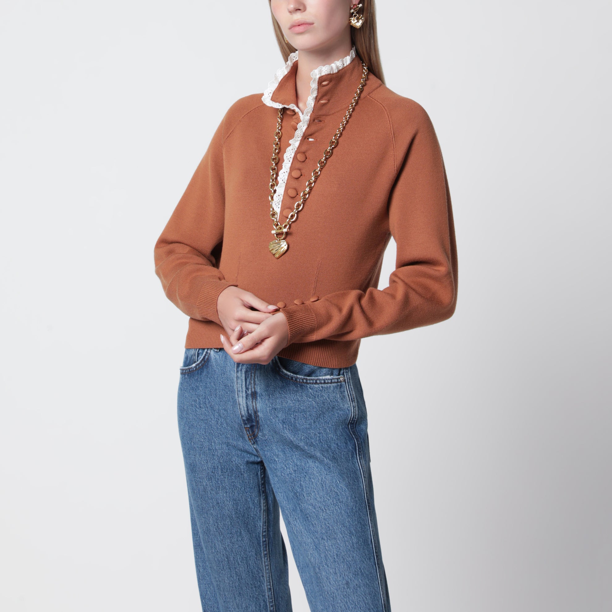 Wollpullover in Cognacfarbe