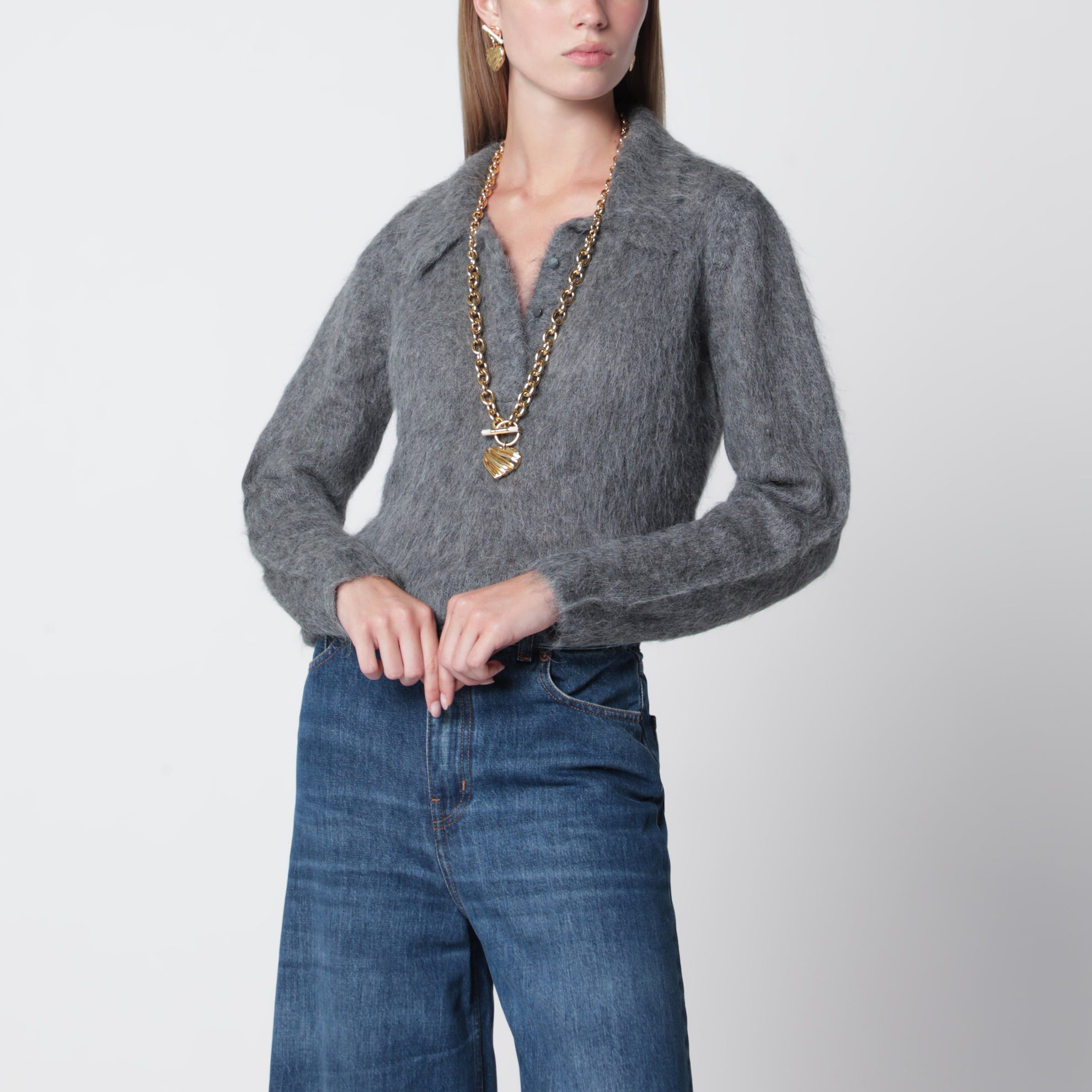Cardigan in misto alpaca grigio fumo
