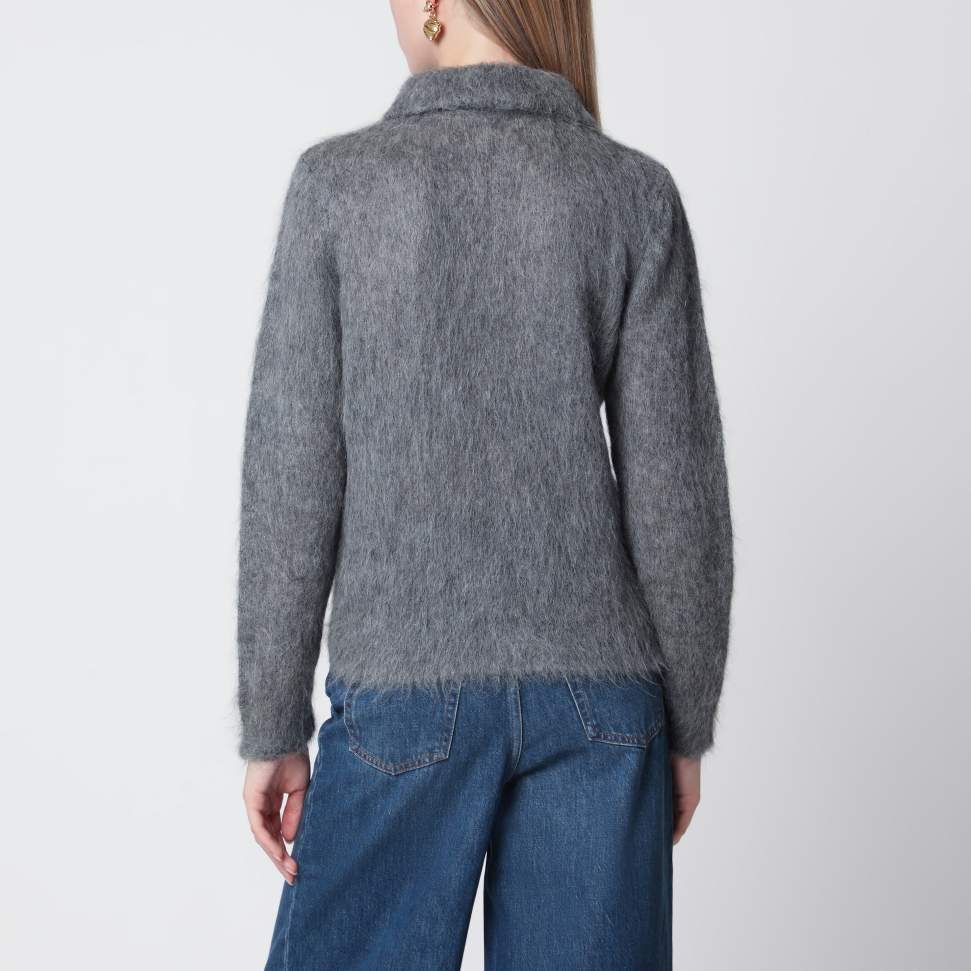 Cardigan in misto alpaca grigio fumo