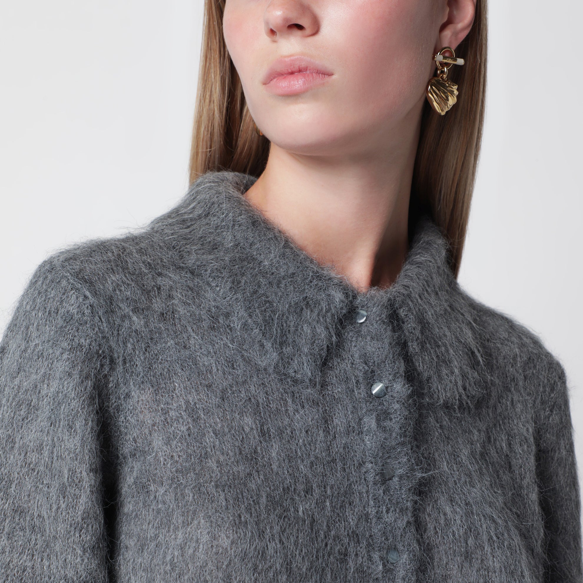 Cardigan in misto alpaca grigio fumo
