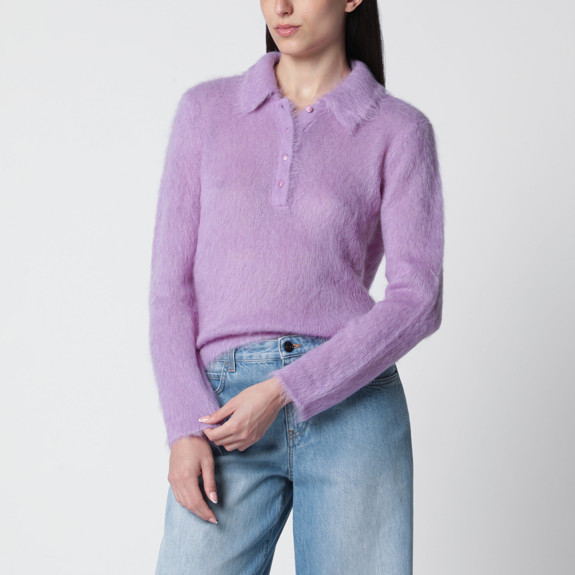 Cardigan in misto alpaca color lavanda