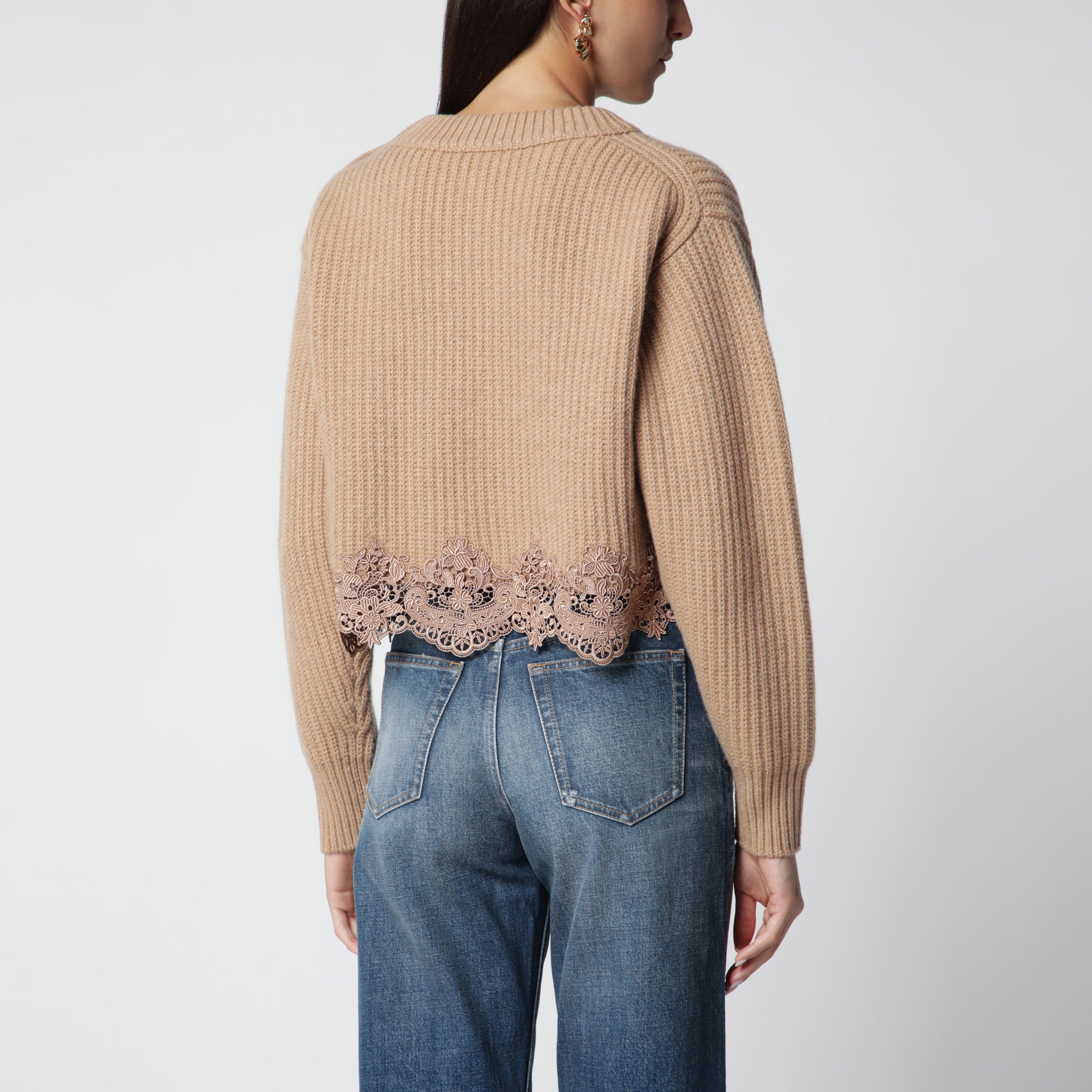 Maglione corto a lupetto in lana e cashmere Bleached Brown