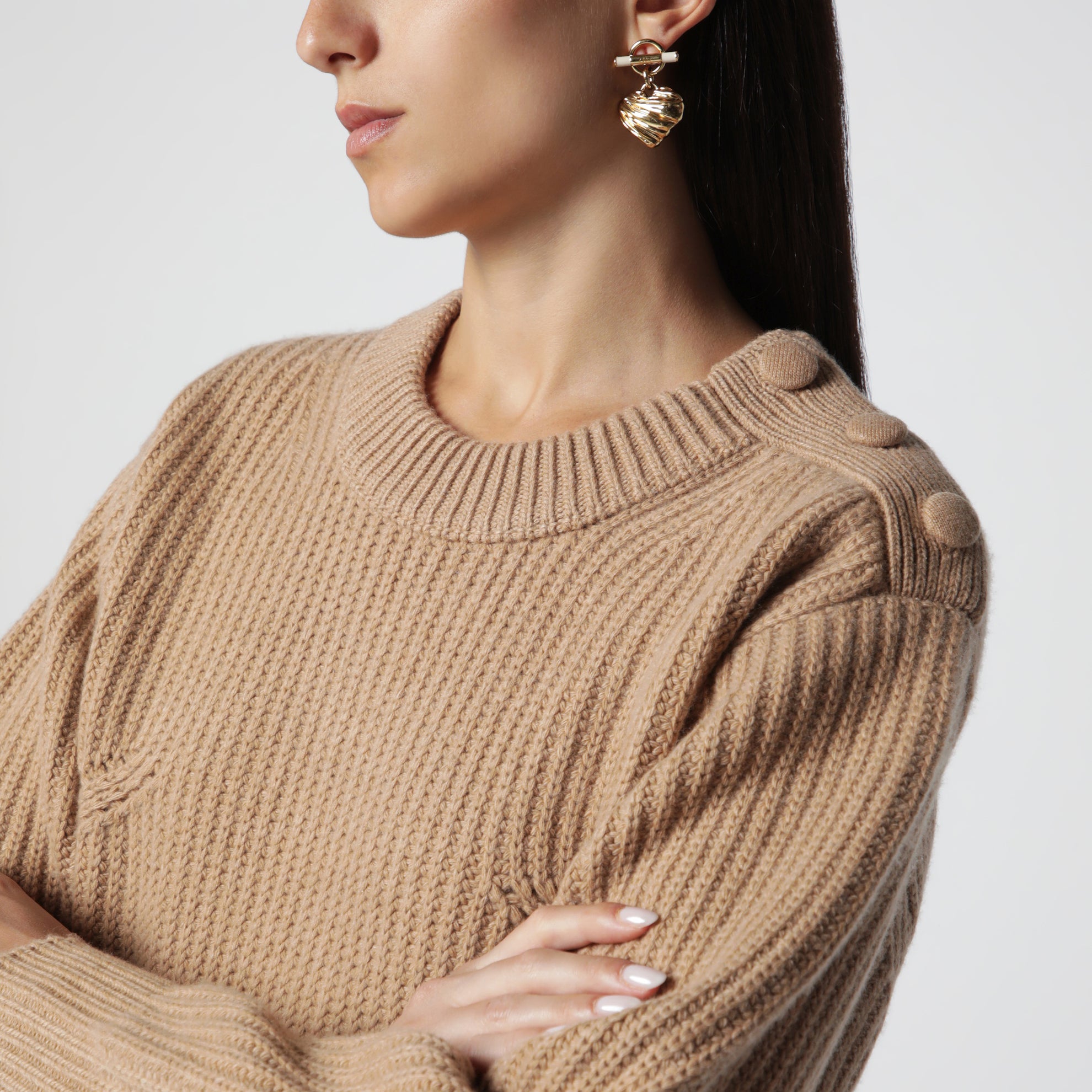 Maglione corto a lupetto in lana e cashmere Bleached Brown