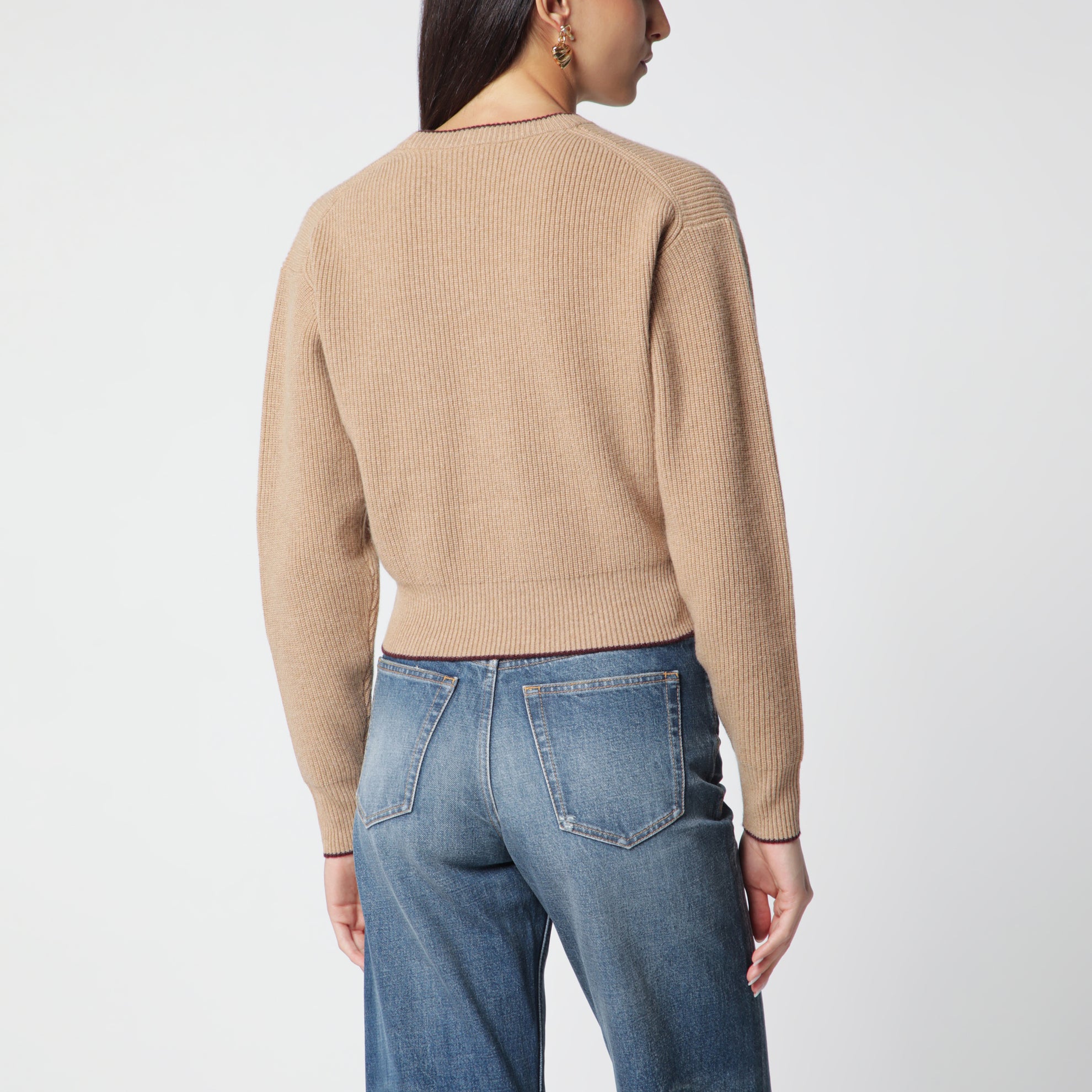 Pull avec logo en laine et cachemire marron clair