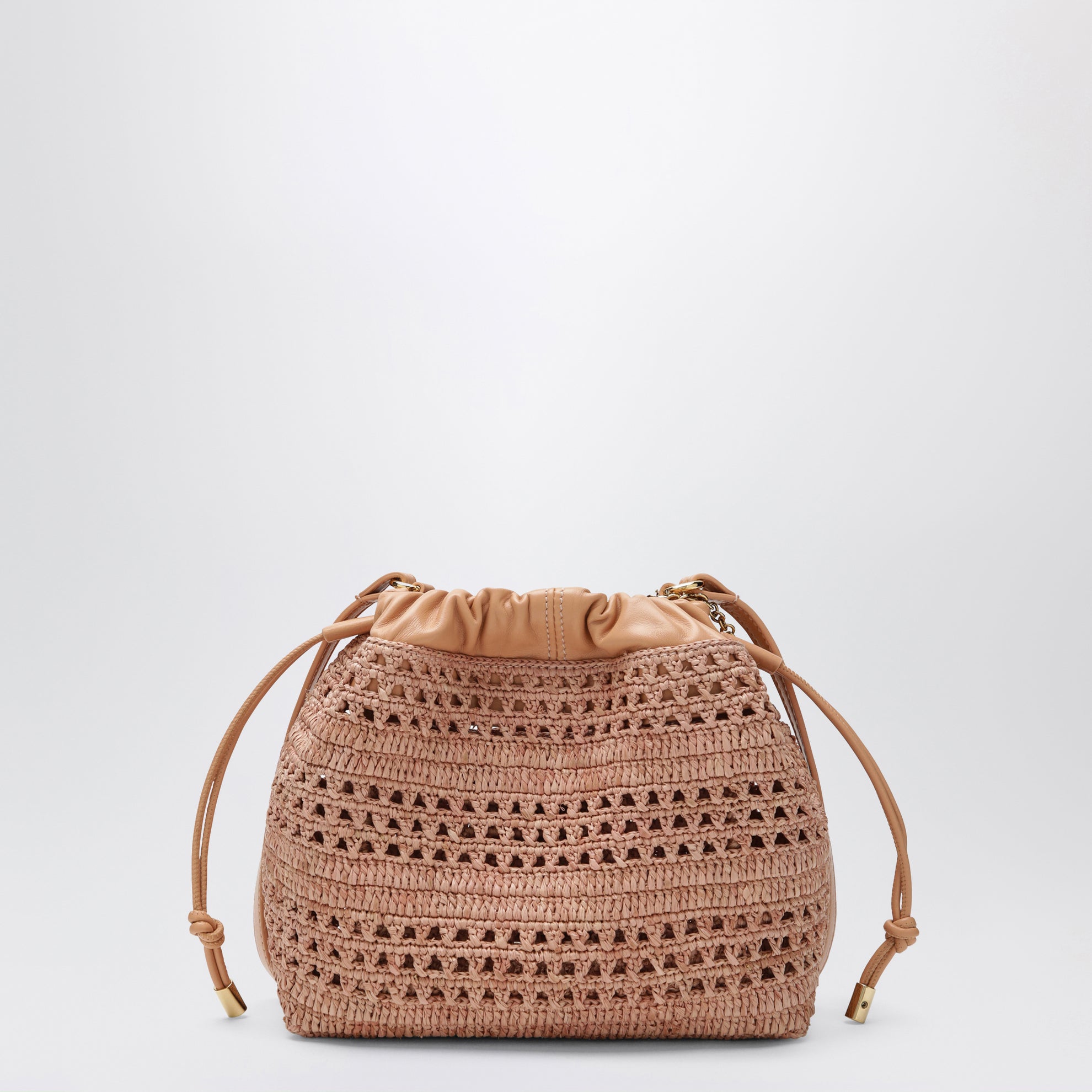 Mini Summer Banana drawstring raffia bag in beige