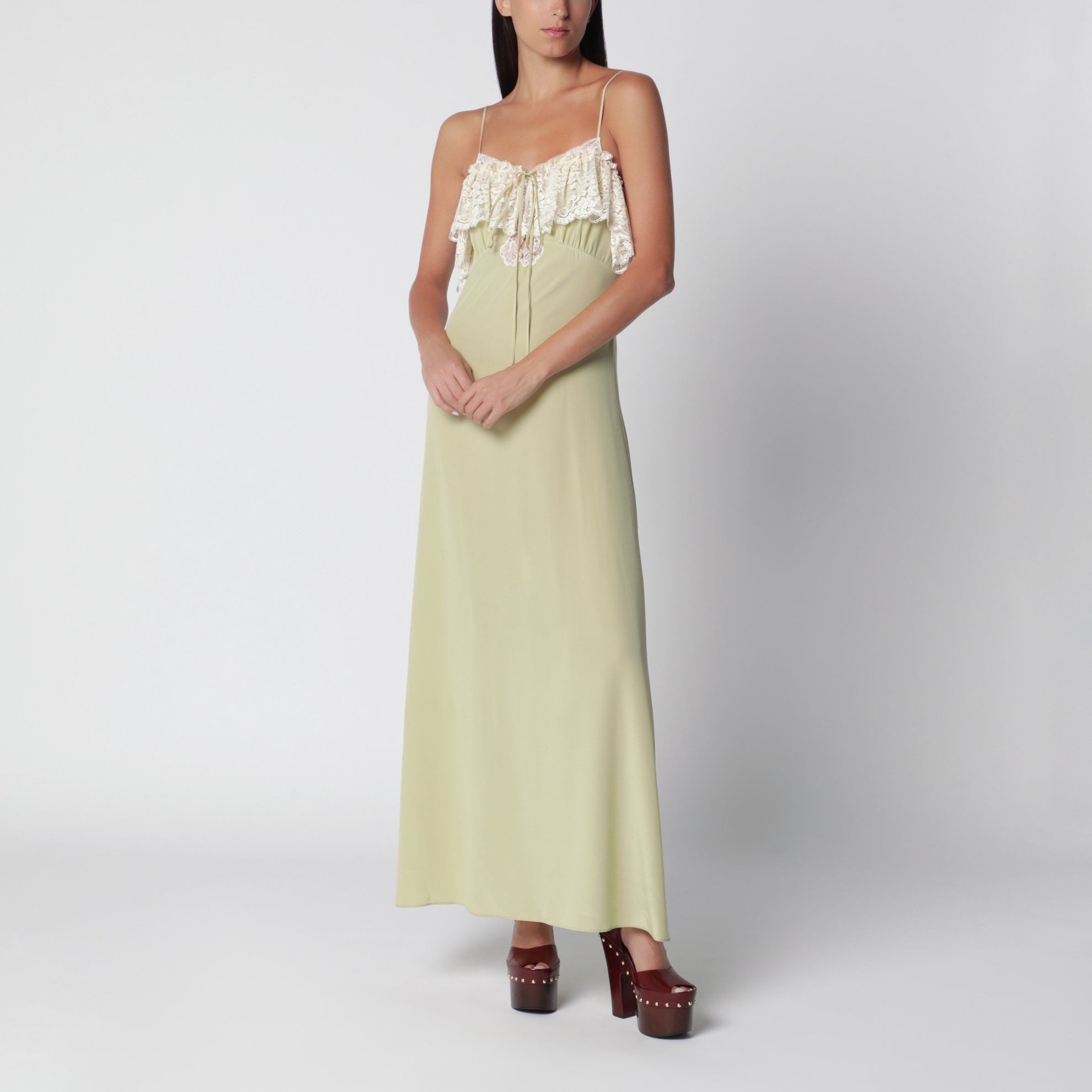 Long Dusty Green Silk Slip Dress