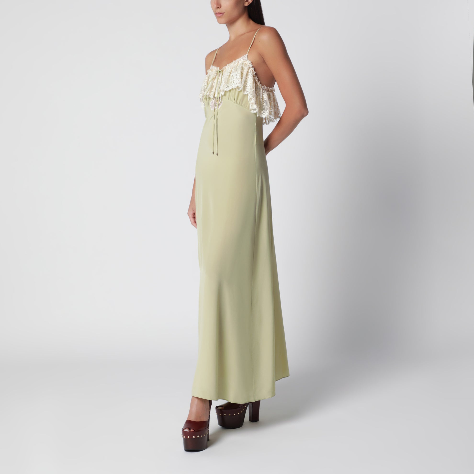 Long Dusty Green Silk Slip Dress