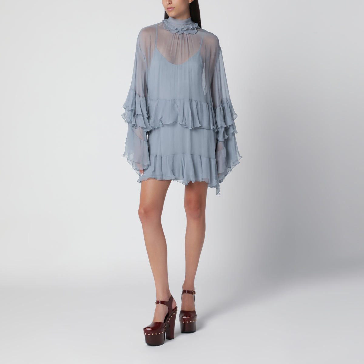 Chloé Powder blue silk mousseline mini dress