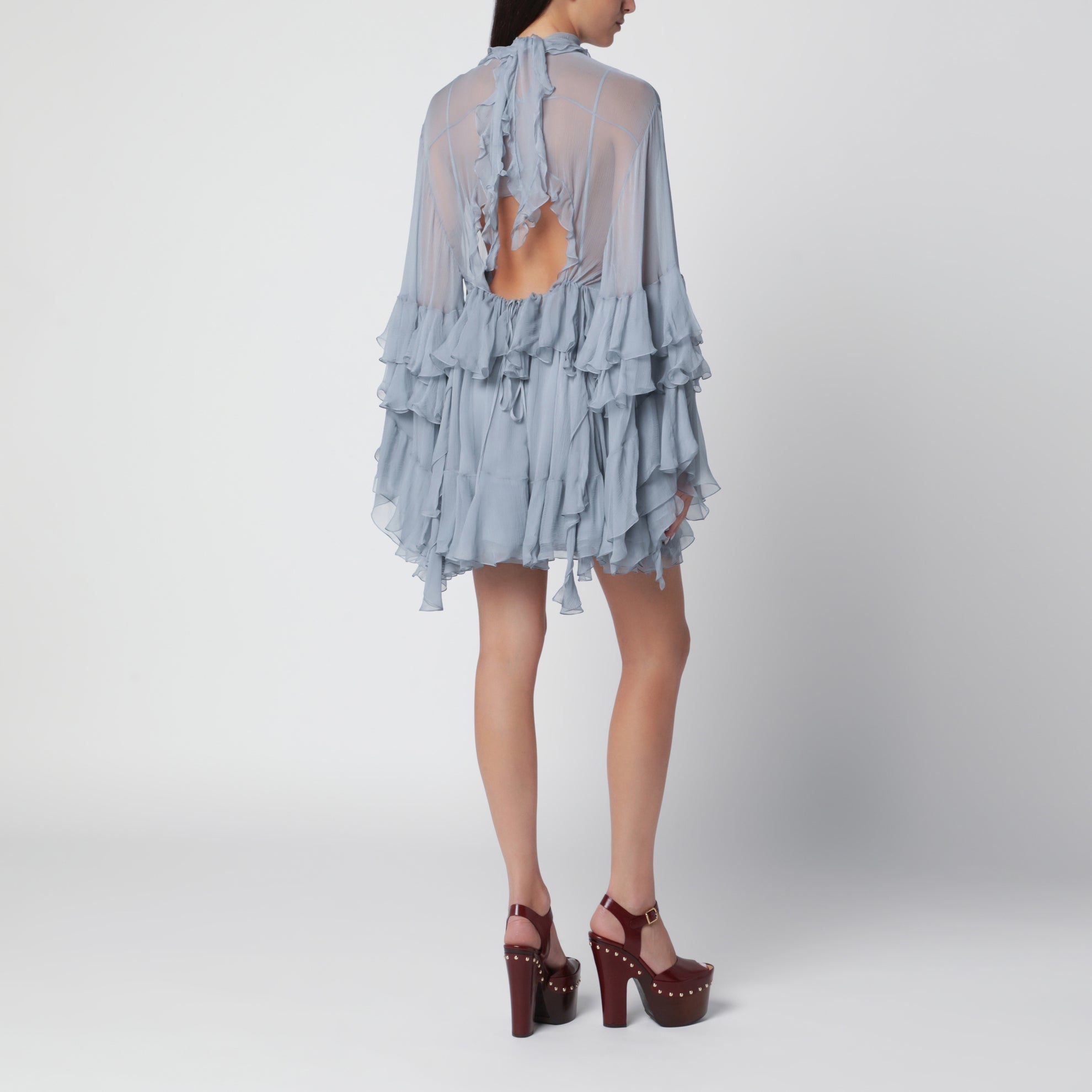 Powder blue silk mousseline mini dress