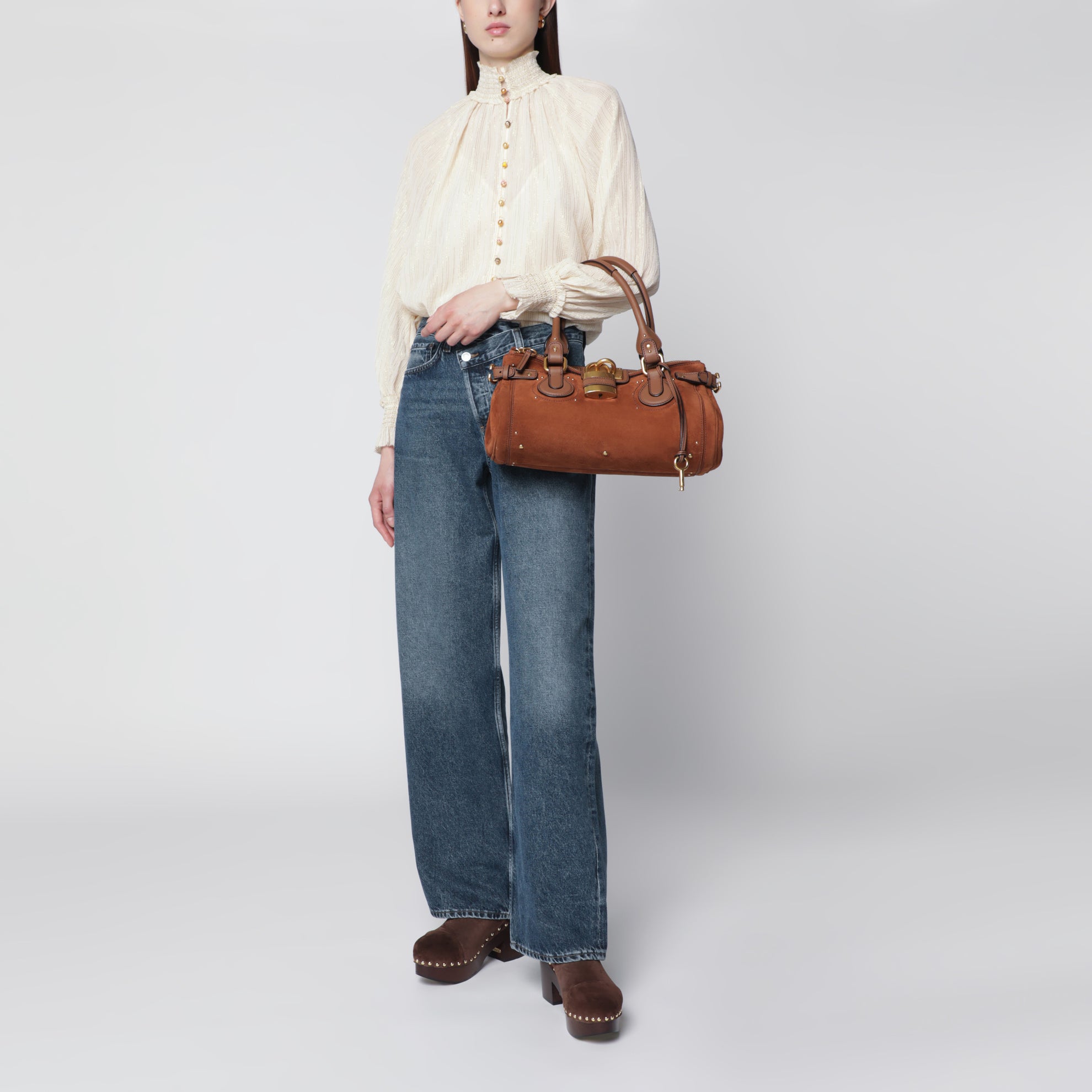 Paddington suede calf leather bag in vintage brown