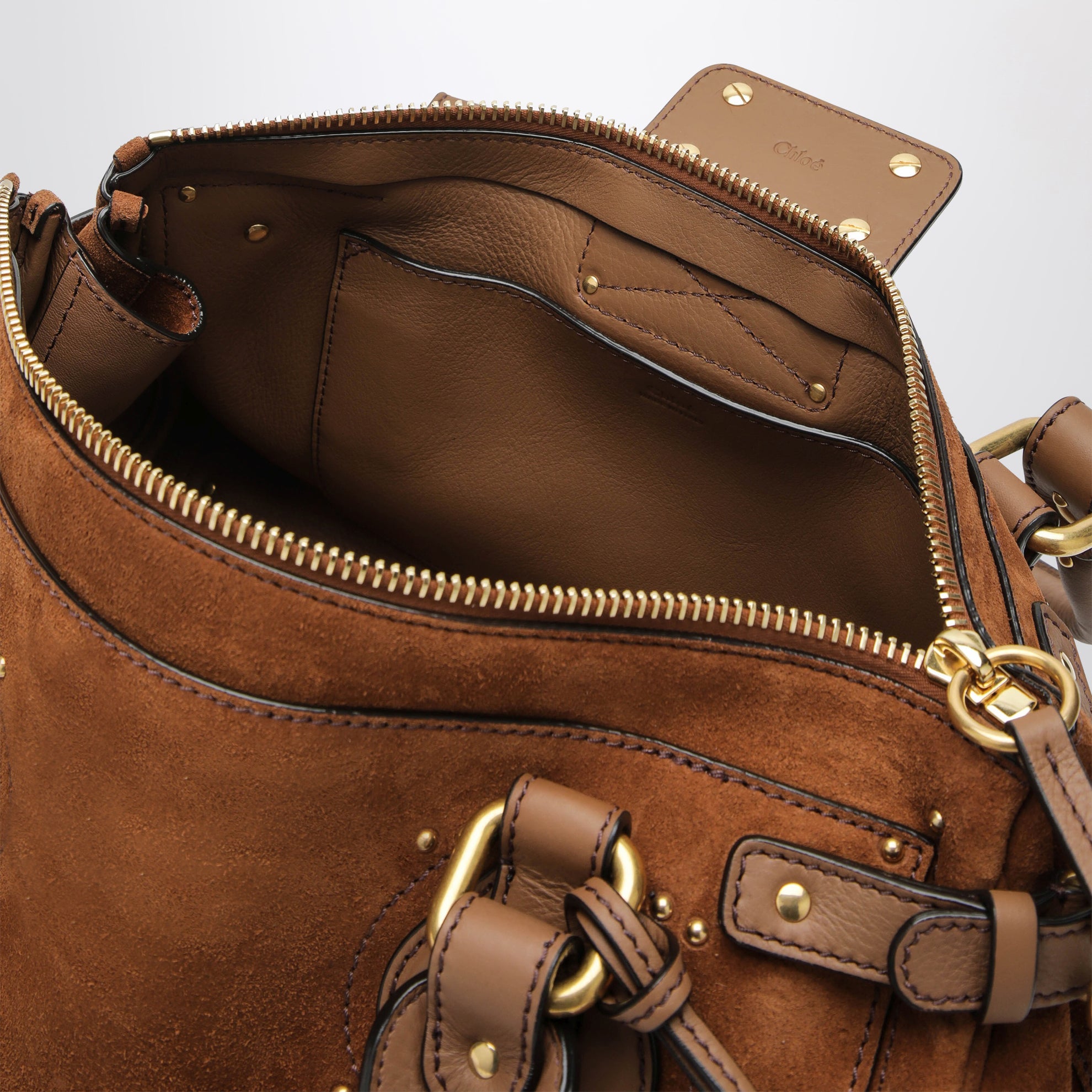 Paddington suede calf leather bag in vintage brown