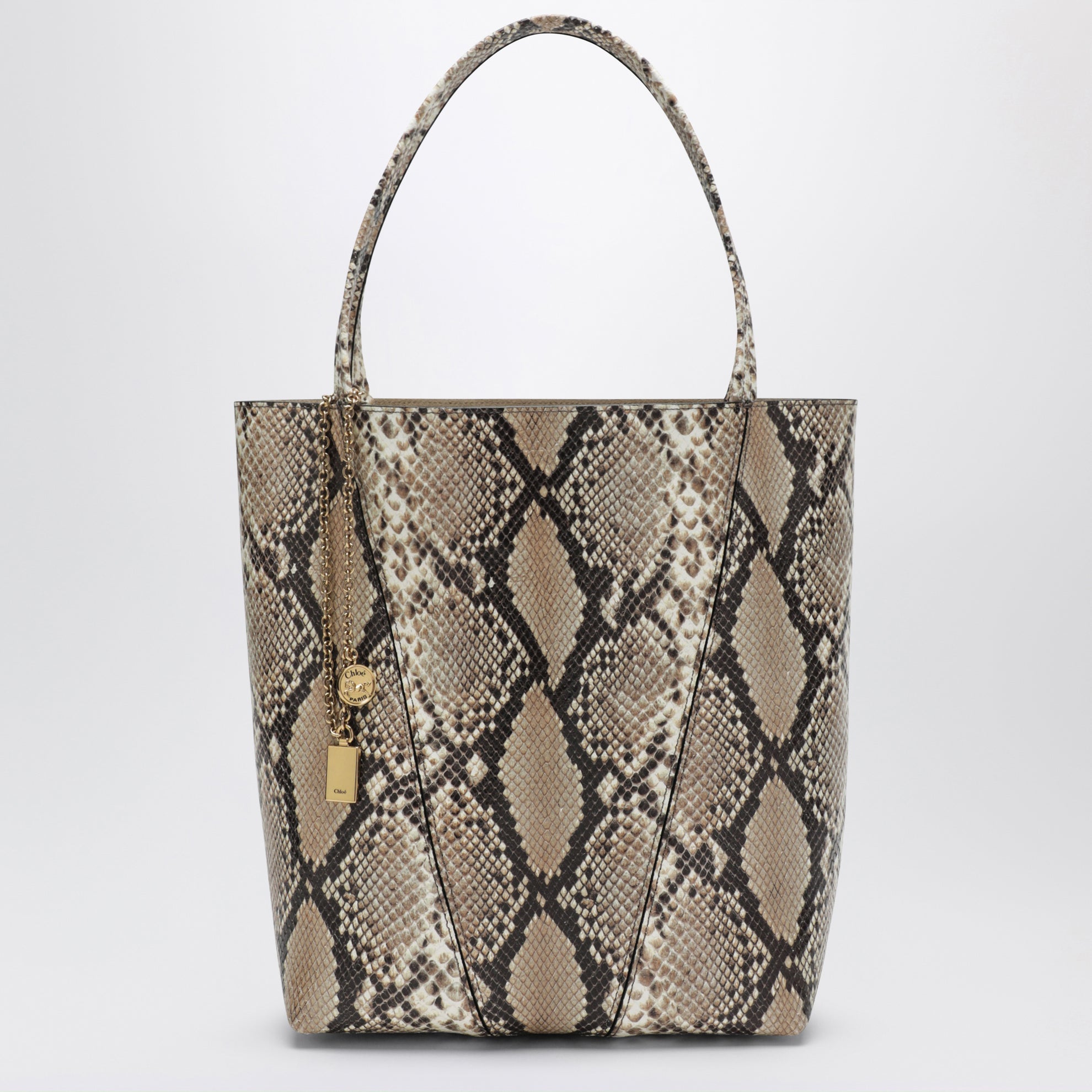 Große Chloé Spin Tote Bag aus Leder mit Pythonprägung