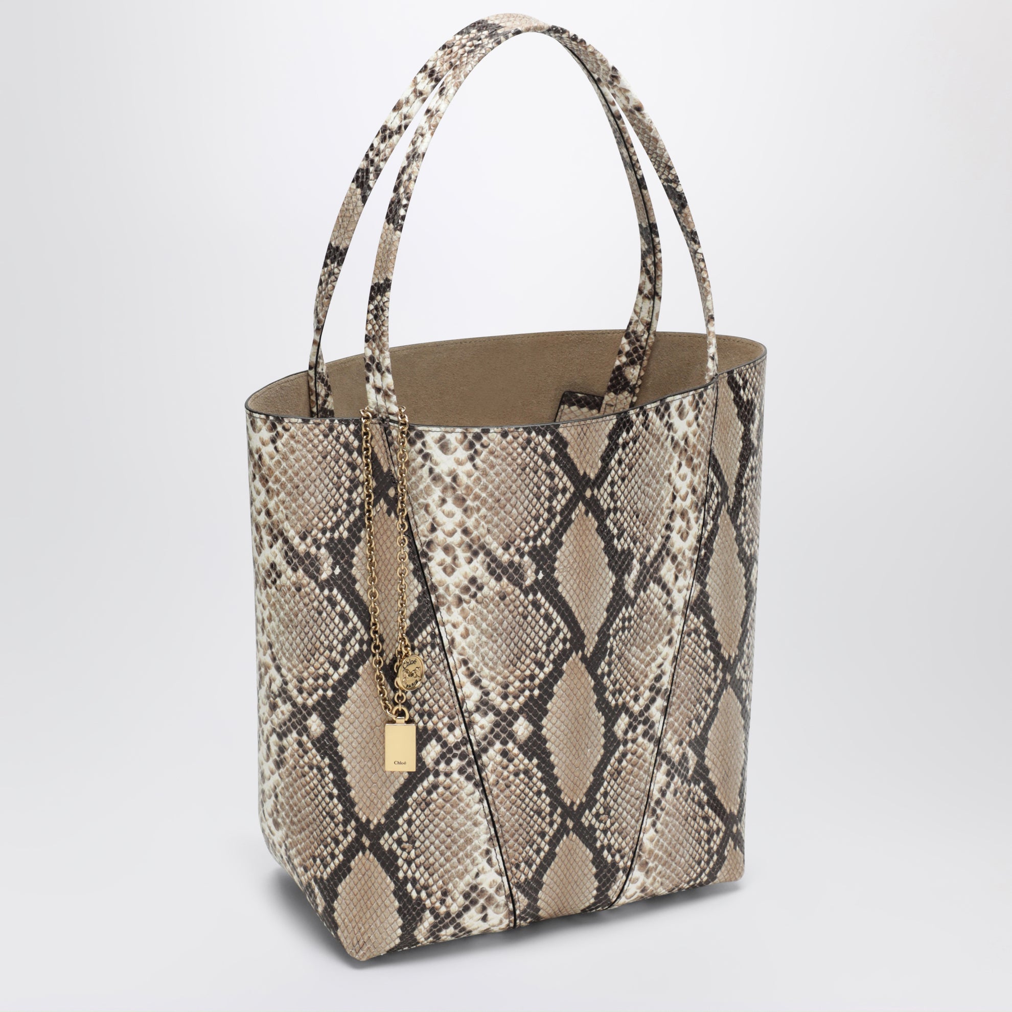 Große Chloé Spin Tote Bag aus Leder mit Pythonprägung