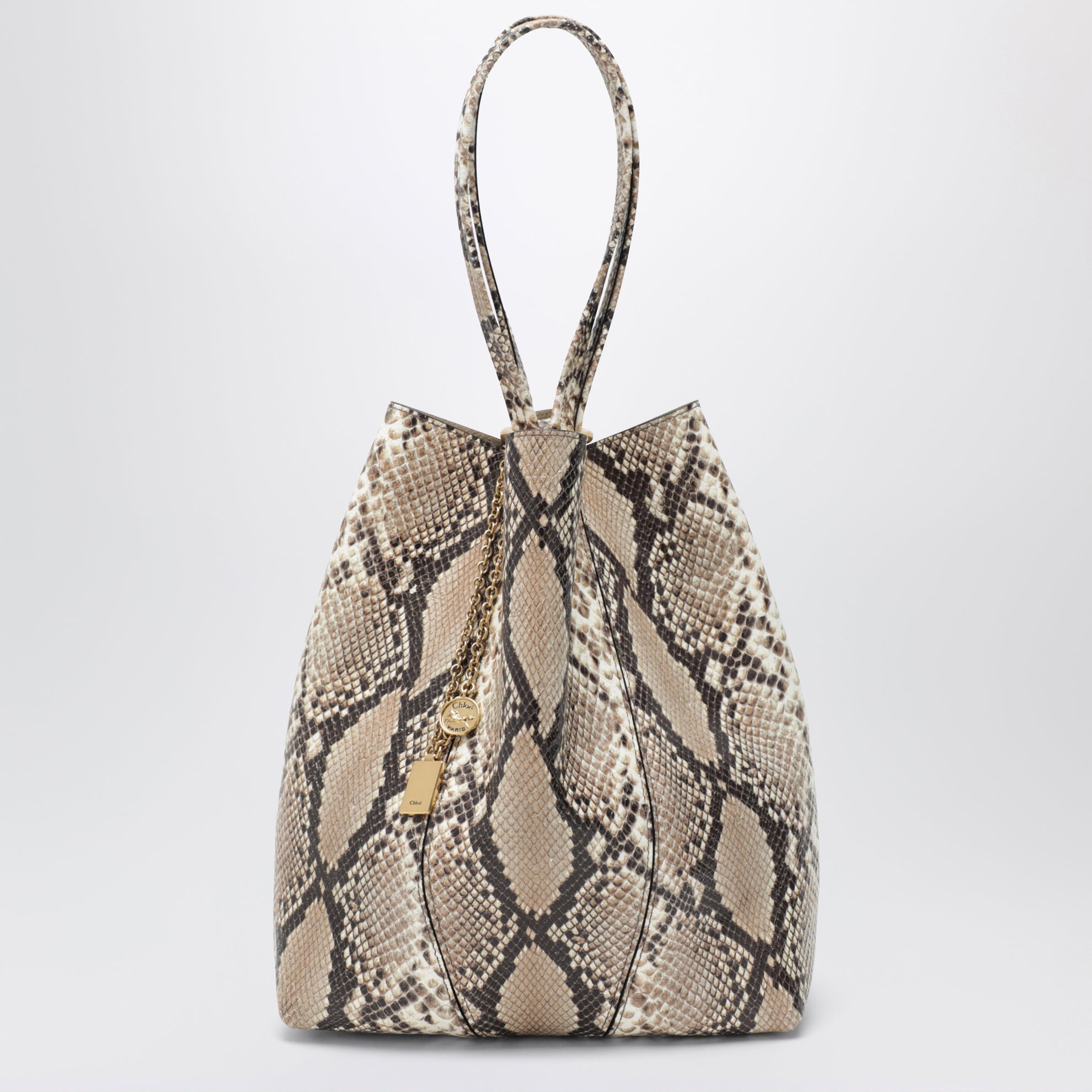 Große Chloé Spin Tote Bag aus Leder mit Pythonprägung