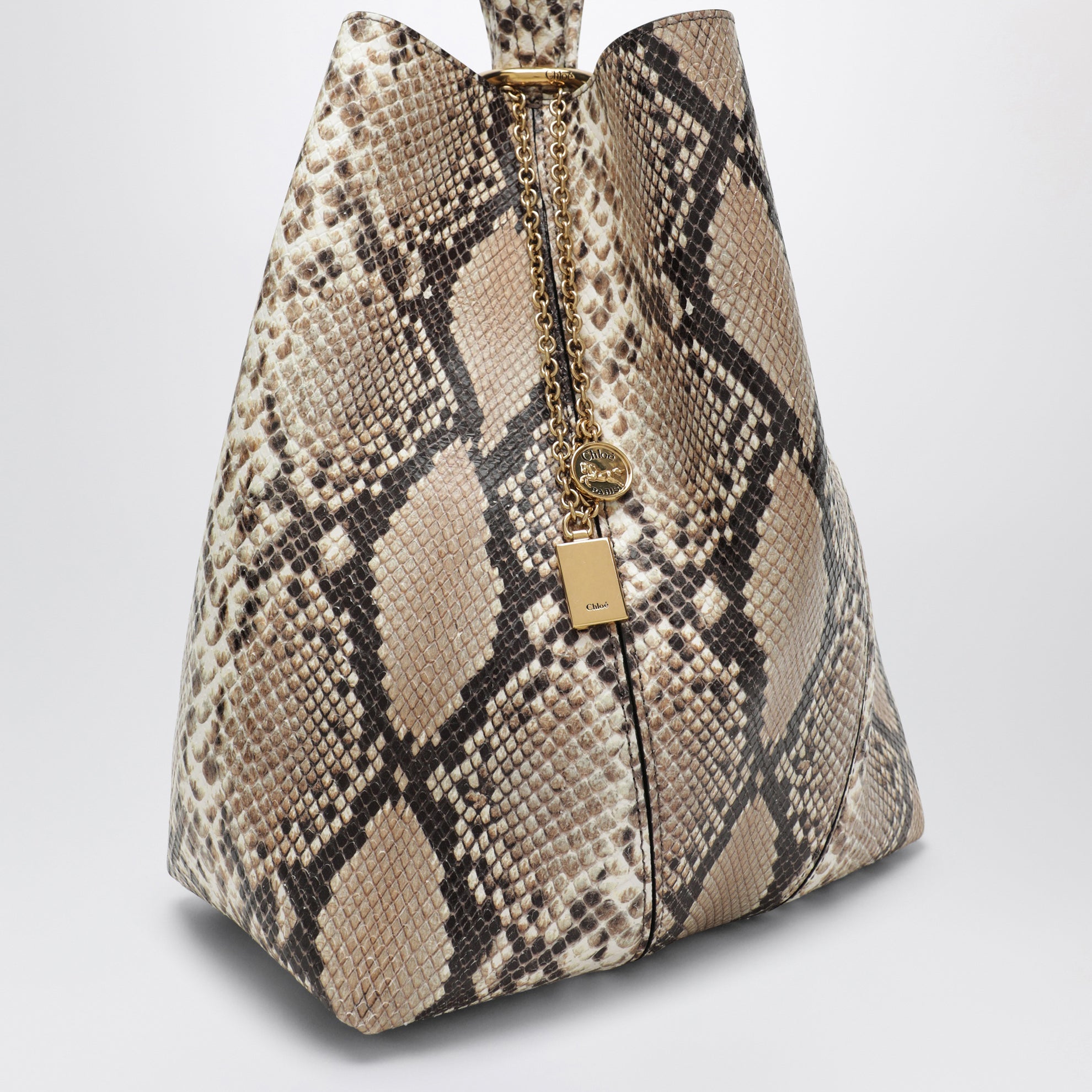 Große Chloé Spin Tote Bag aus Leder mit Pythonprägung