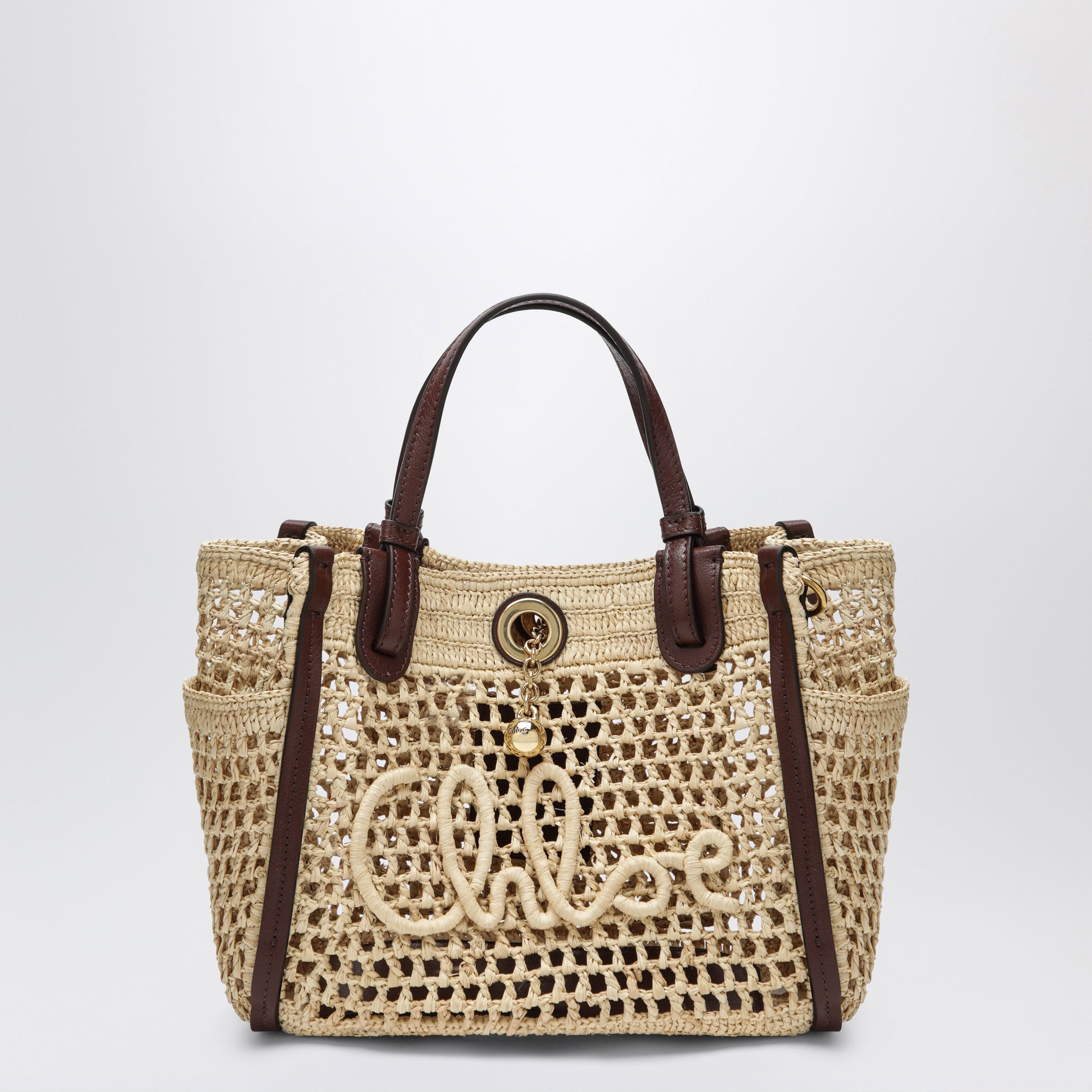 Iconic Tote-Bag aus Raffia mit Lederbesatz in Hot Sand