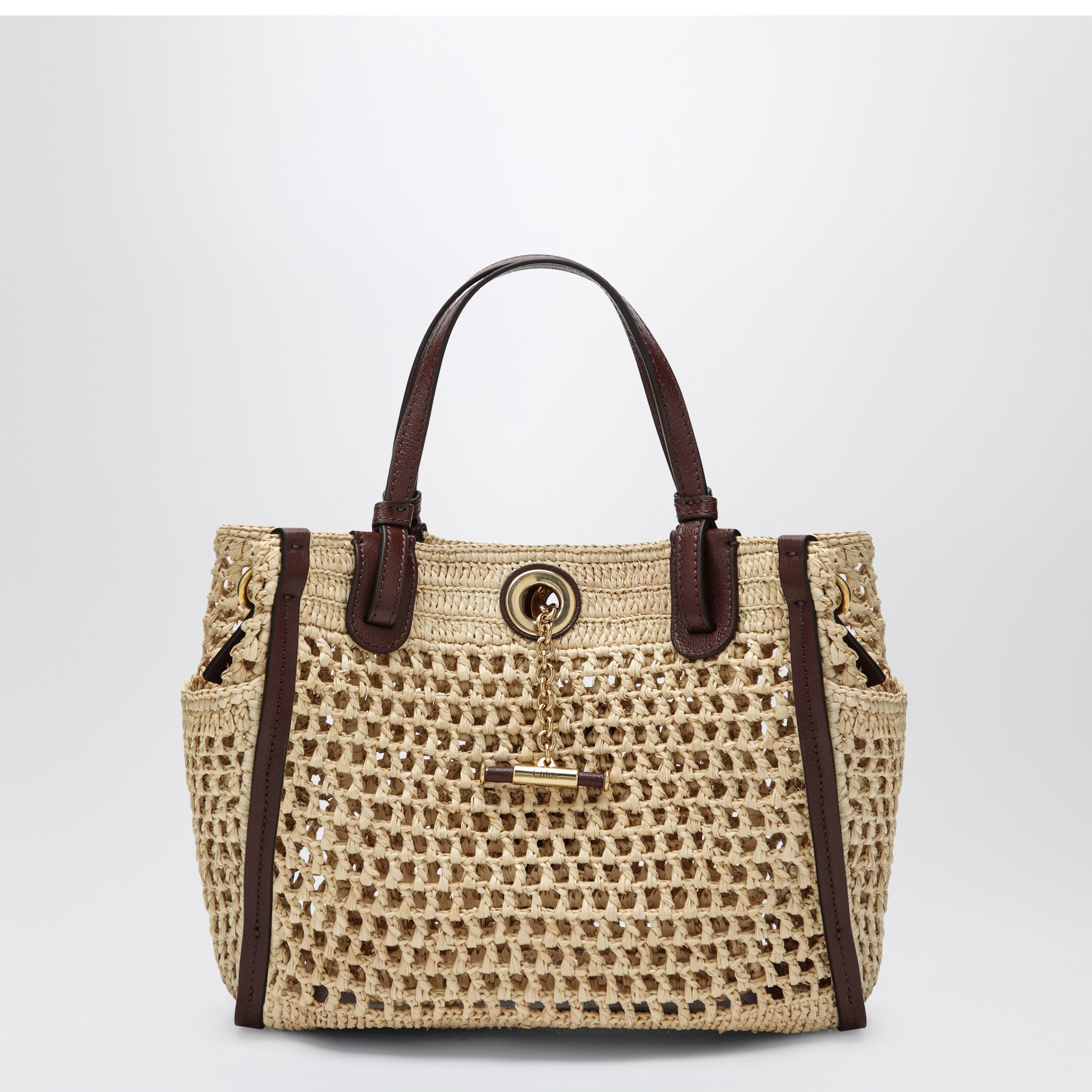 Iconic Tote-Bag aus Raffia mit Lederbesatz in Hot Sand