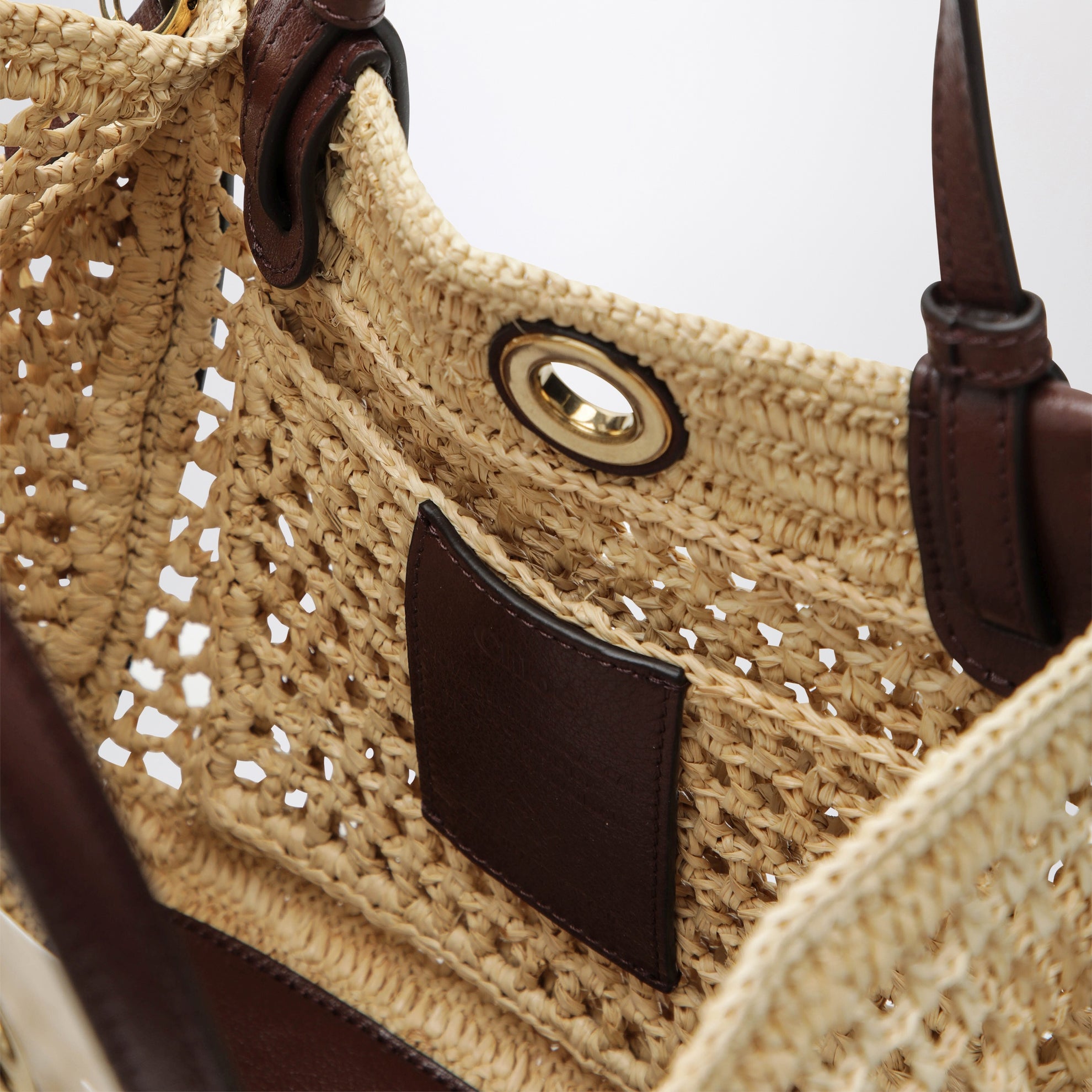 Iconic Tote-Bag aus Raffia mit Lederbesatz in Hot Sand