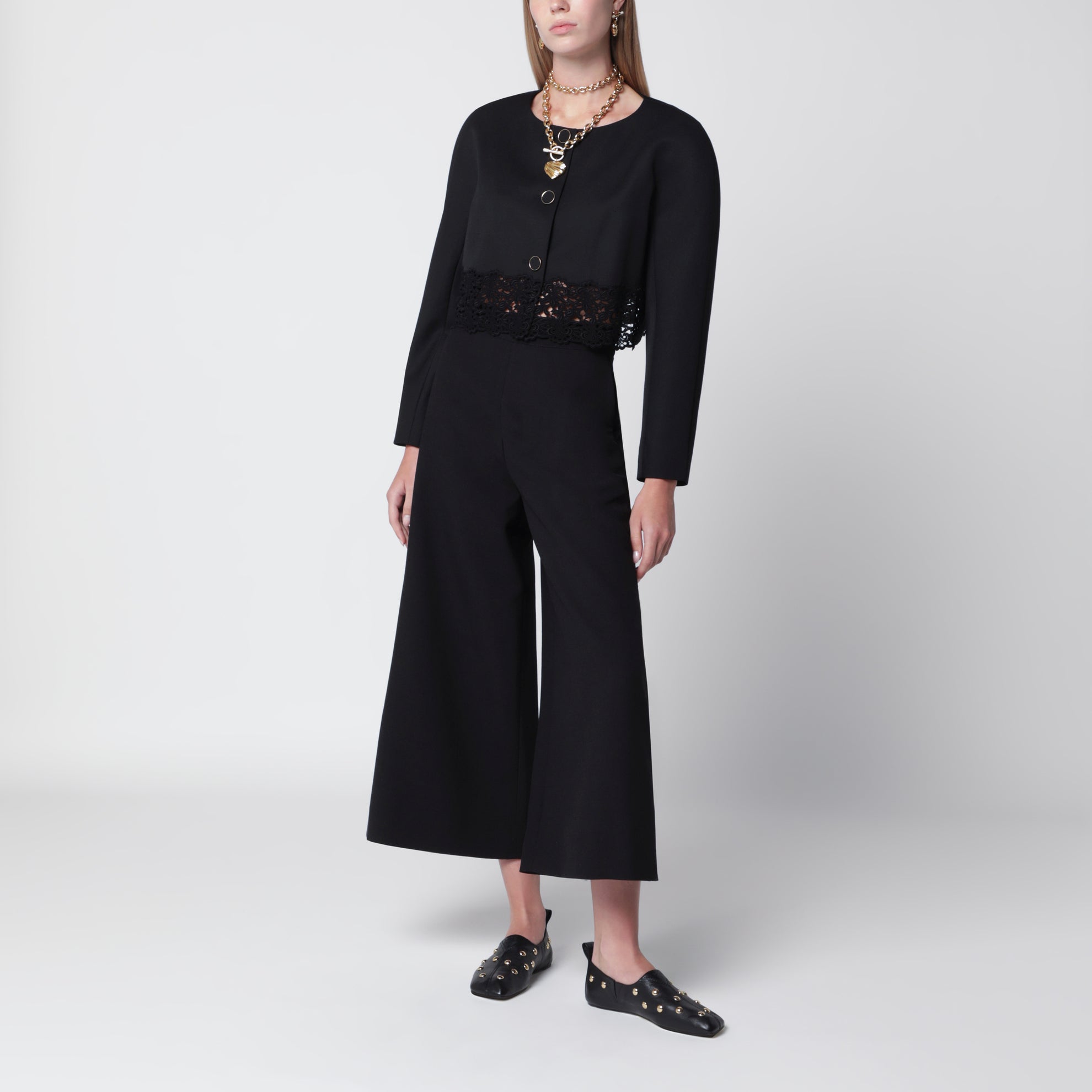 Black cropped jacket with openwork trim