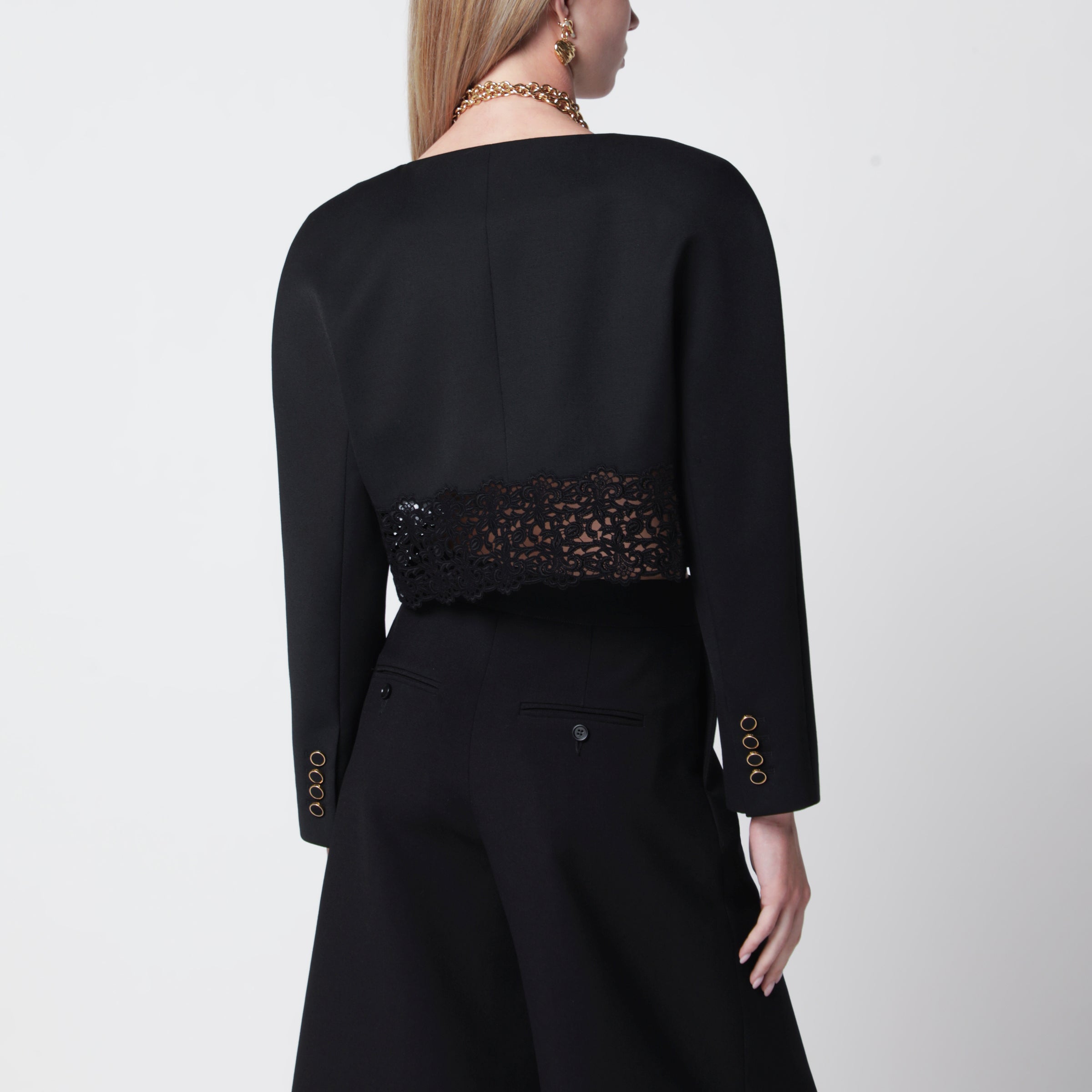 Chloé Black cropped jacket with openwork trim | TheDoubleF
