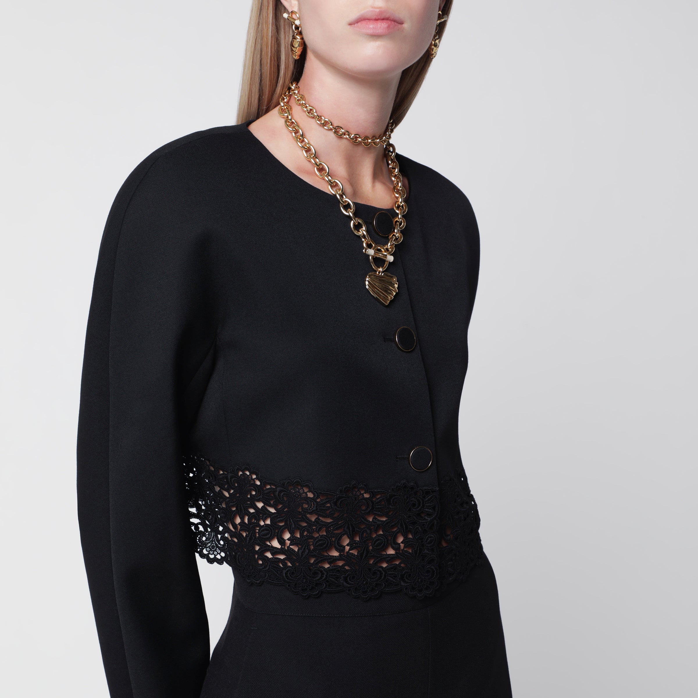 Chloé Black cropped jacket with openwork trim | TheDoubleF