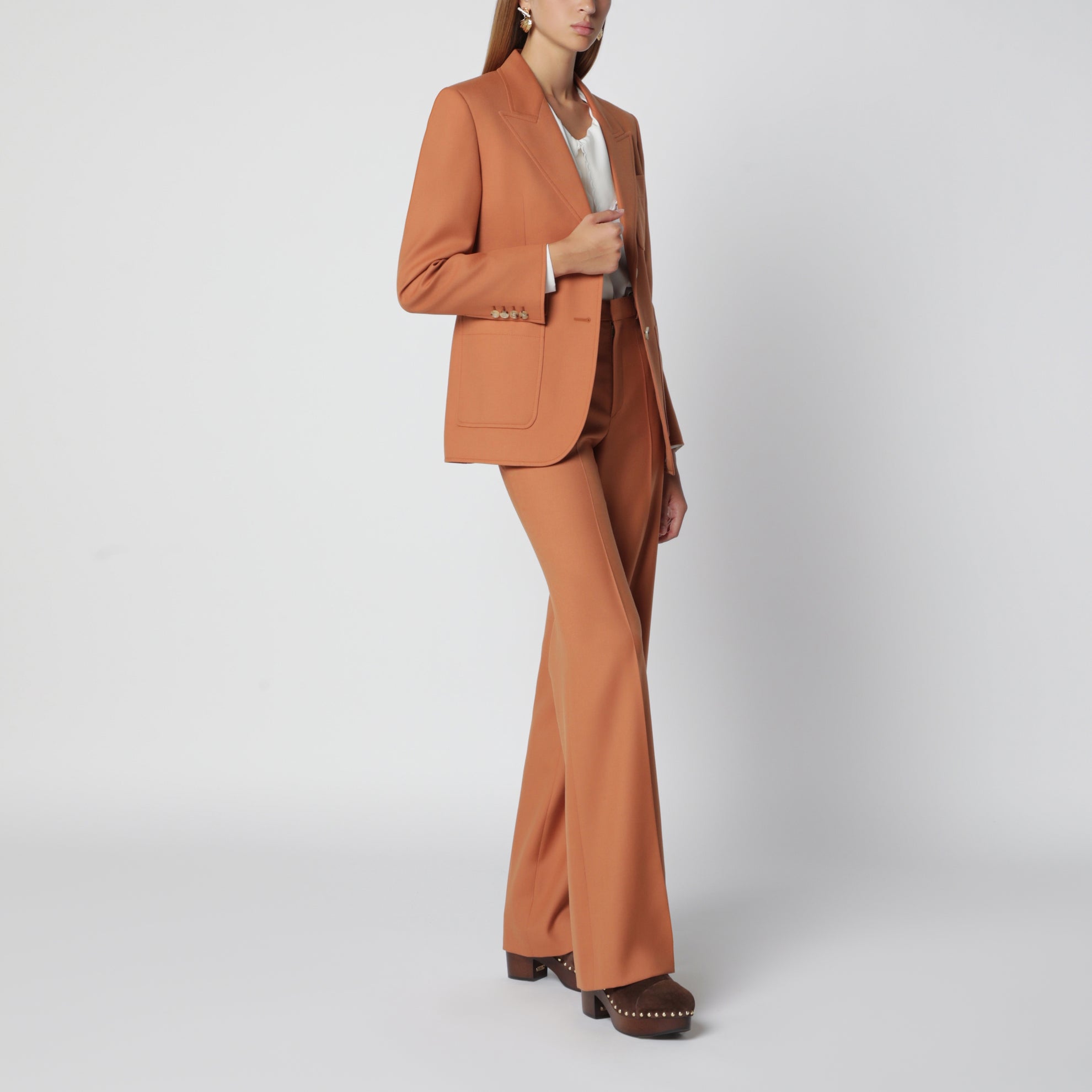 Single-breasted jacket in burnt orange wool gabardine