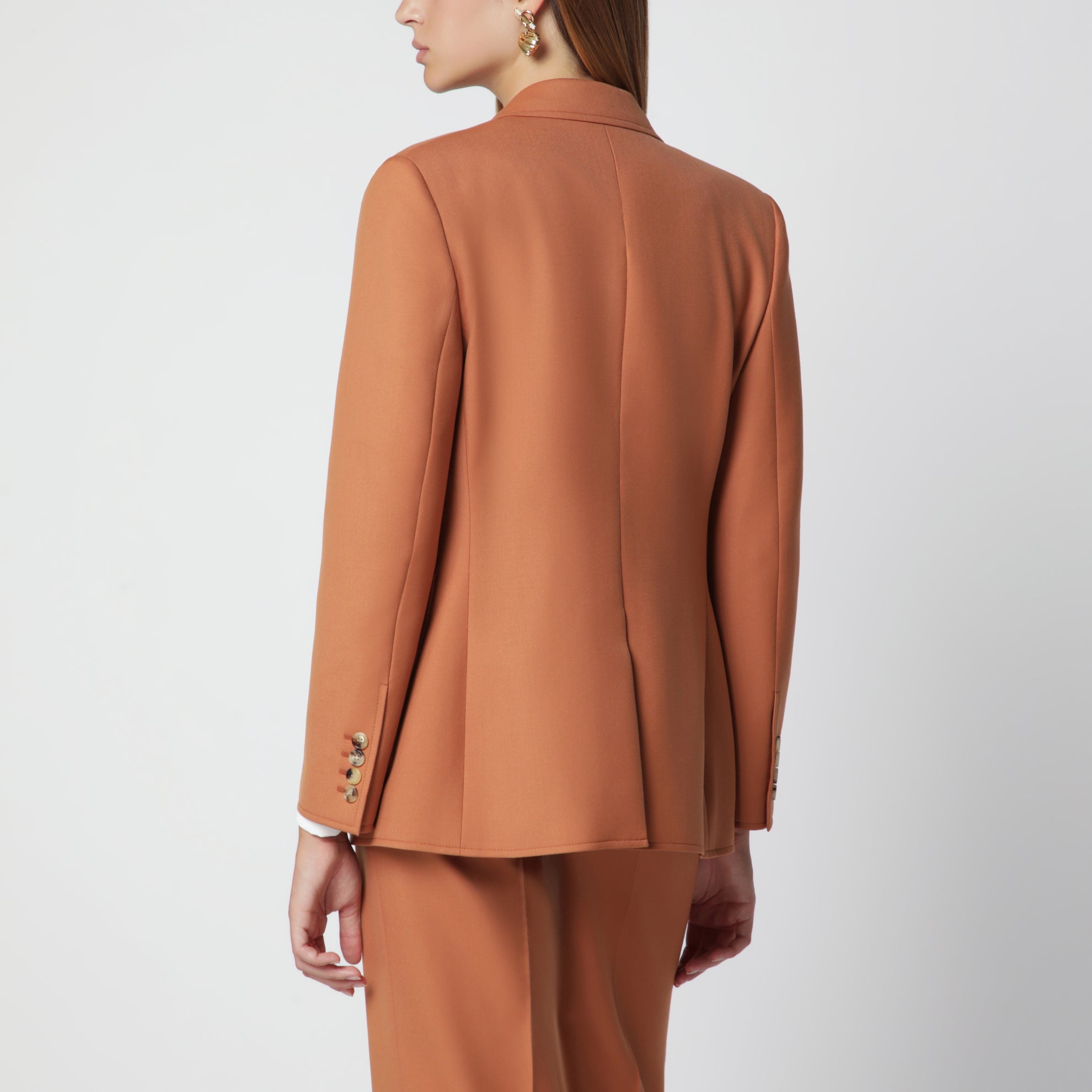 Single-breasted jacket in burnt orange wool gabardine
