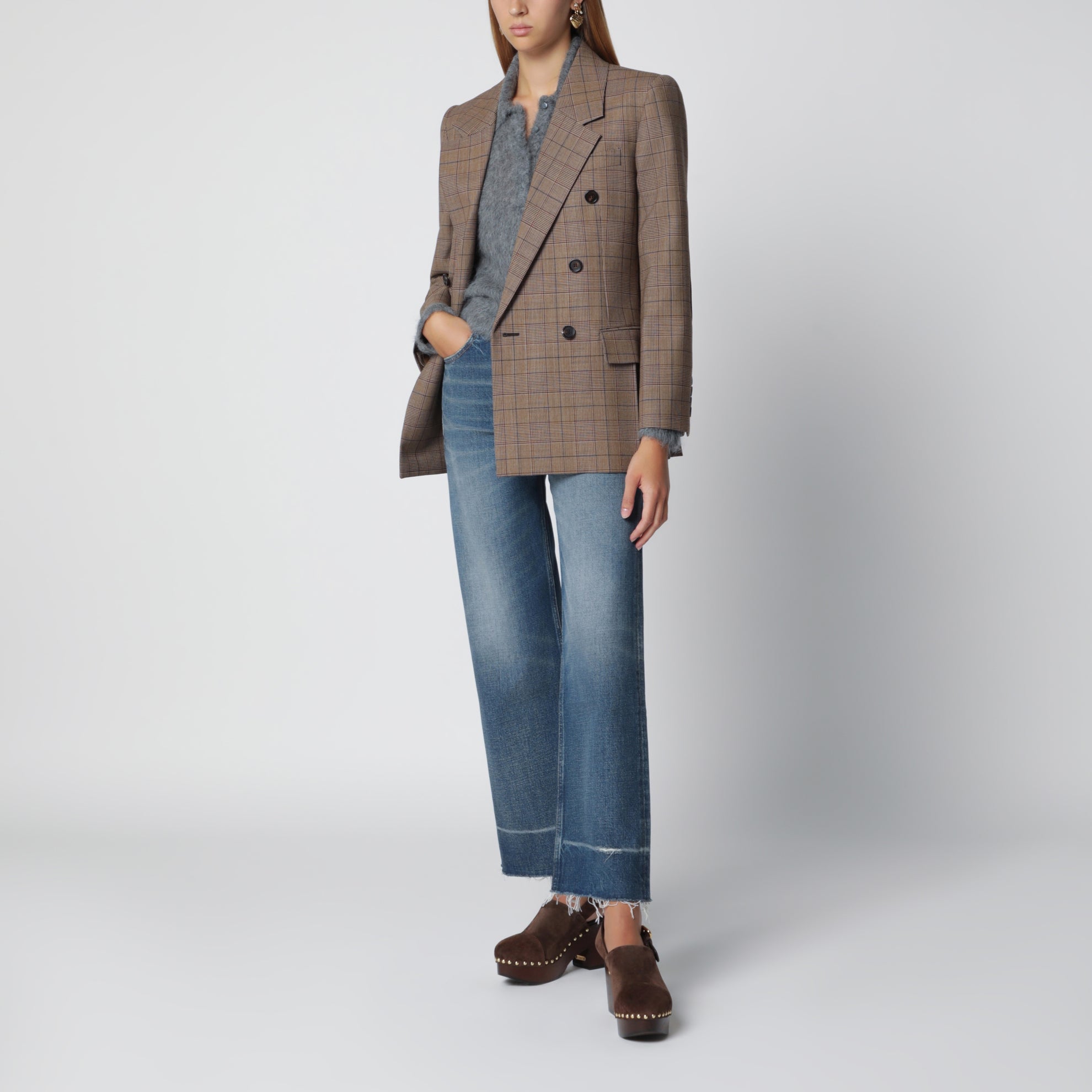 Brown Prince of Wales double-breasted jacket
