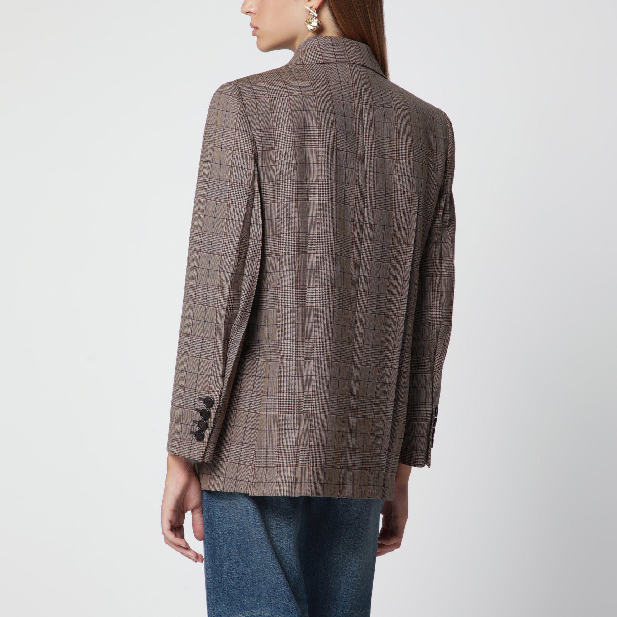Brown Prince of Wales double-breasted jacket