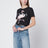 Black baby-fit T-shirt with logo and flamingo print