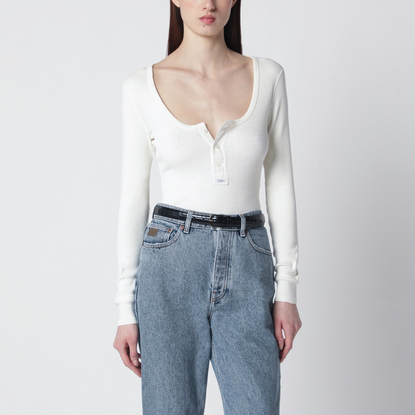 Chloé White Henley cotton jersey top | TheDoubleF