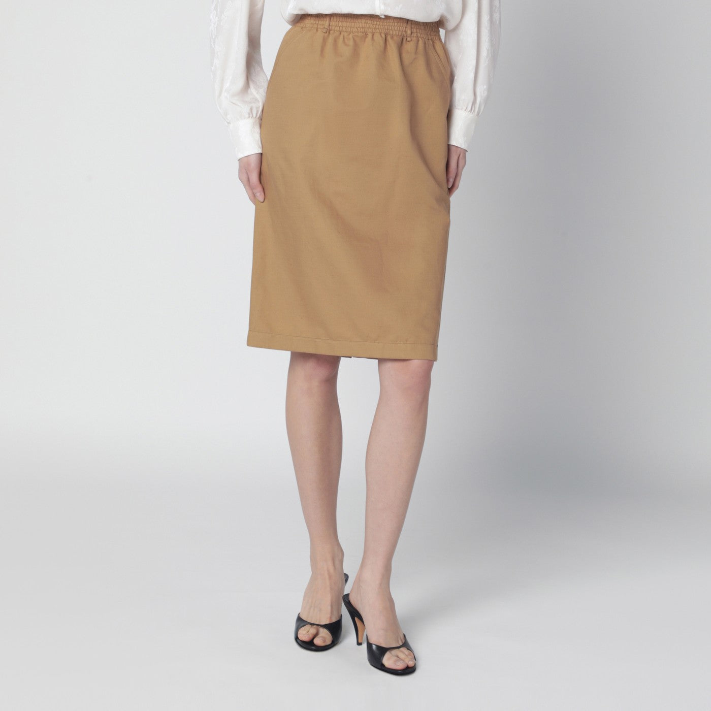 Beige midi pencil skirt